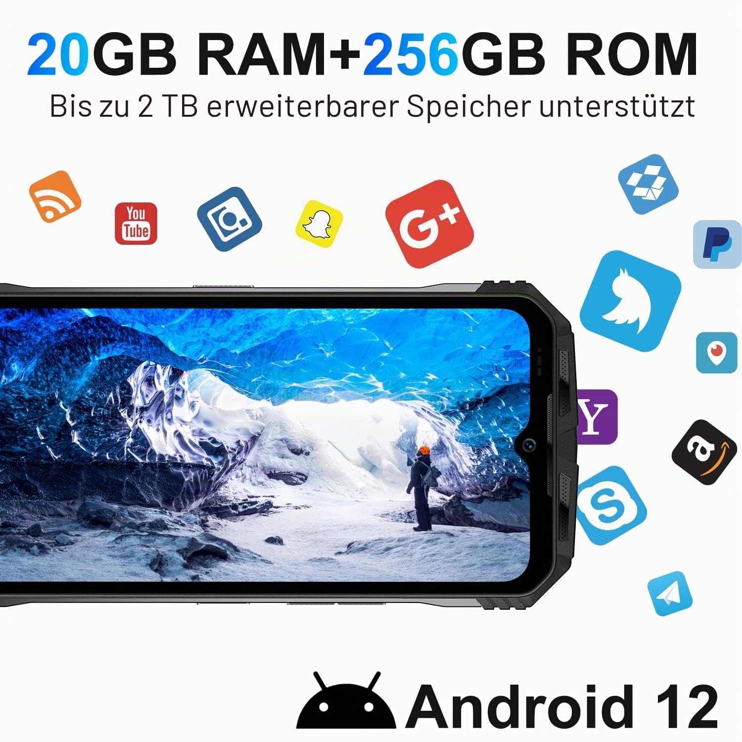 S100 Handy ohne Vertrag, 20GB+256GB / 2TB Helio G99, 120Hz 6, 58'' FHD+ Smartphone, 108MP+20MP Nachtsicht Kamera, 10800mAh Akku, 66W Schnellladung, IP68 Dual SIM Android 12 NFC, Schwarz