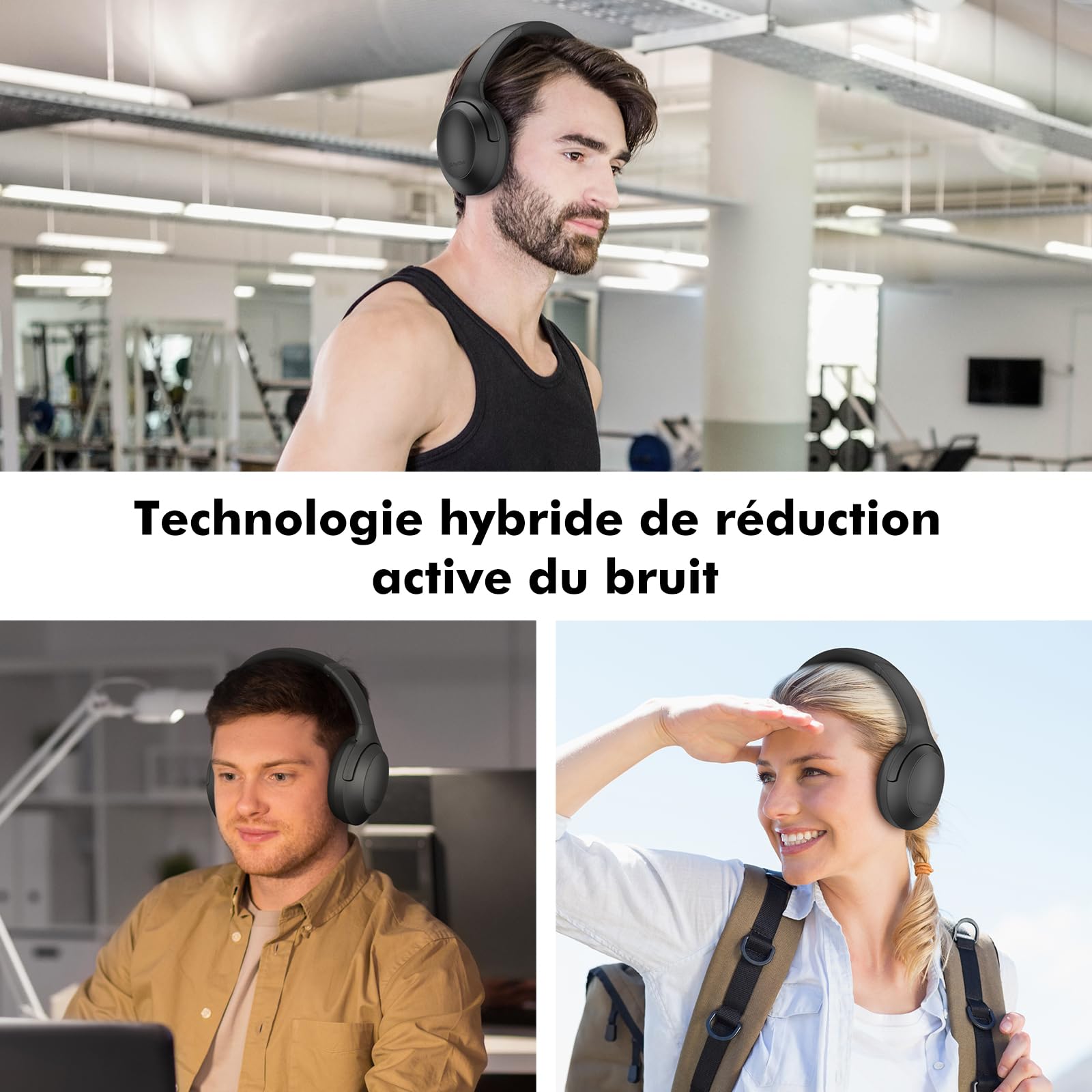 Srhythm NiceComfort 45 Active Noise Cancelling Headphone, Casque sans Fil Bluetooth avec Mode Transparence, 33 Heures d'autonomie