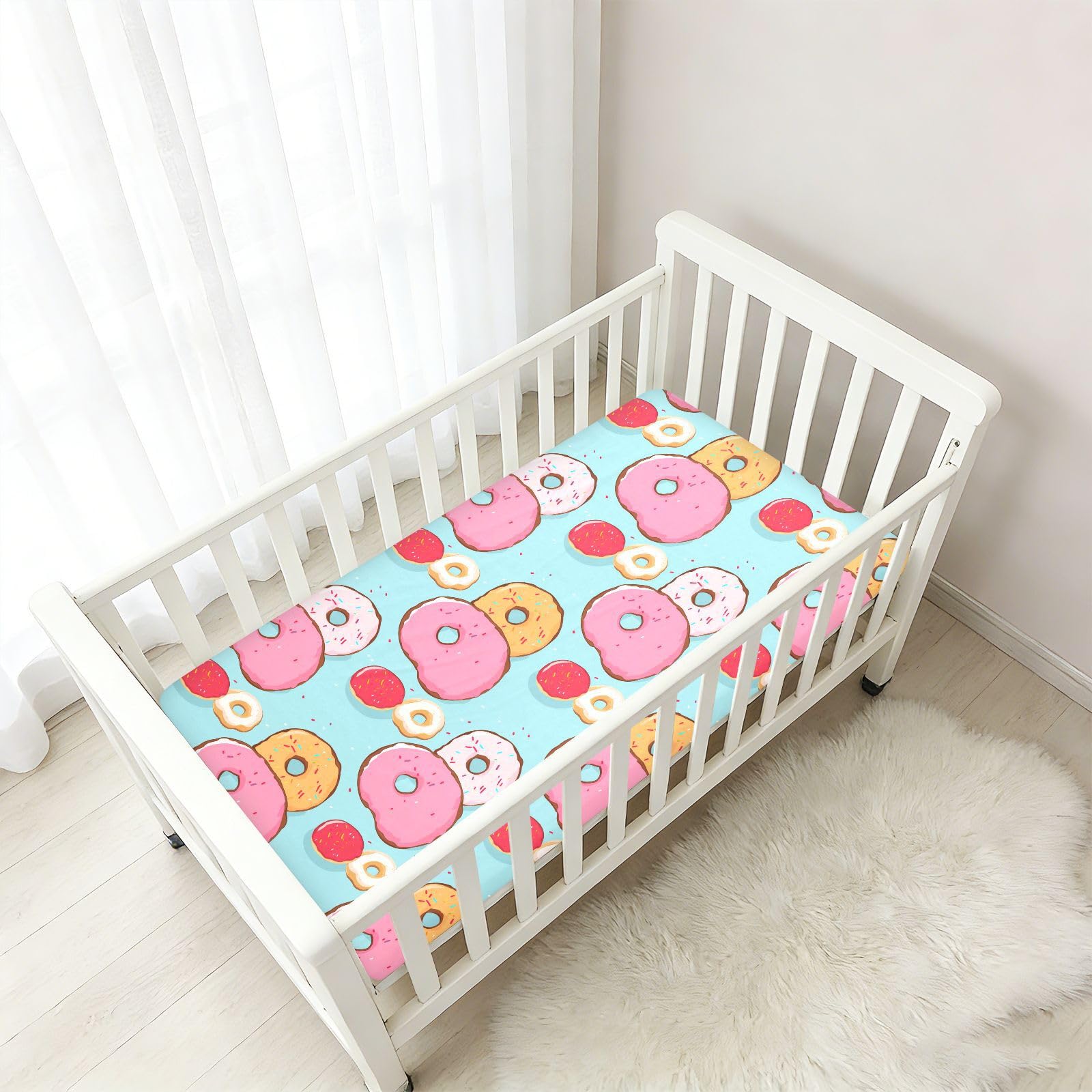 Drap-housse pour berceau de bébé en forme de donut bleu pour garçons et filles, drap-housse standard doux 71,1 x 132,1 cm