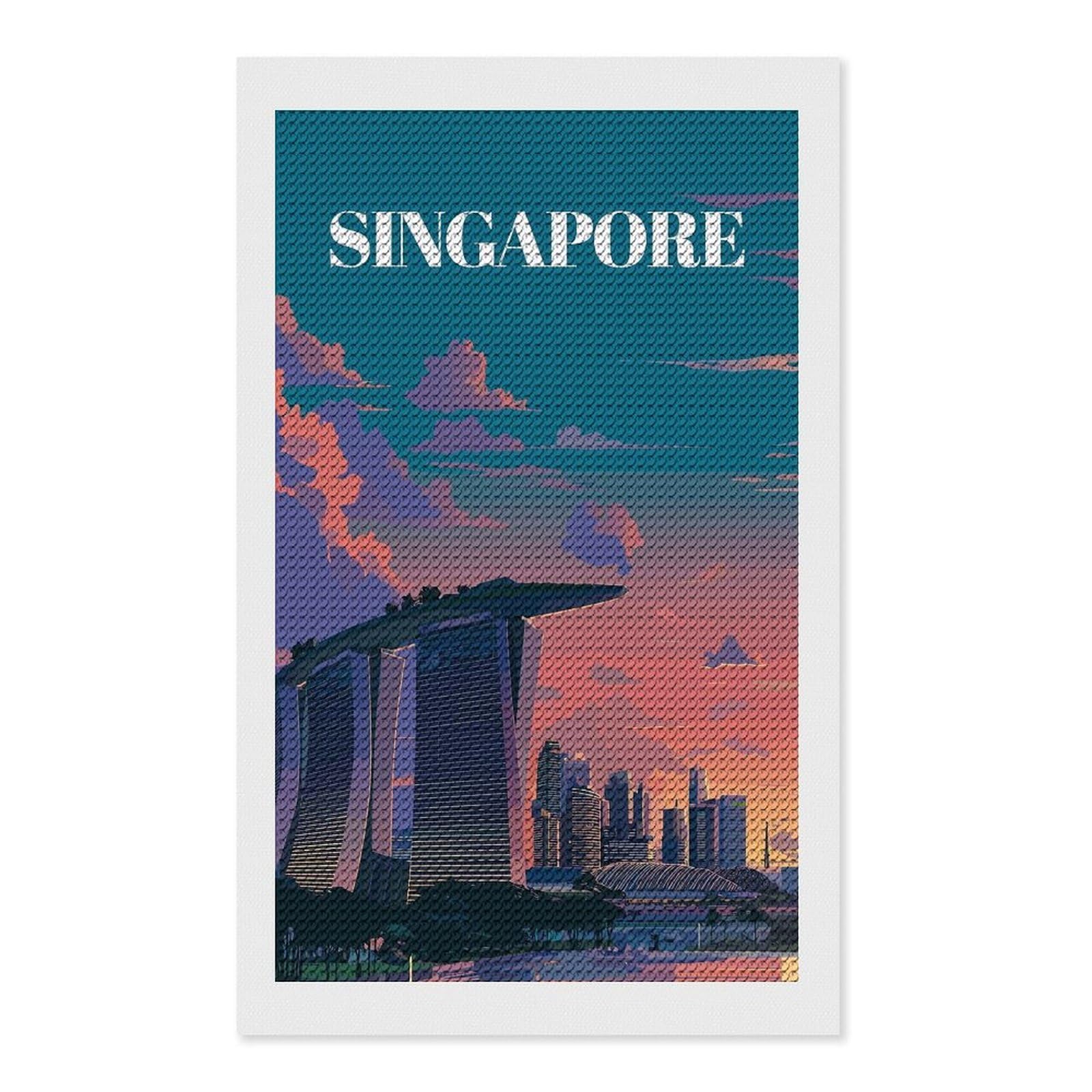 Junmoney Singapore Skyline at Sunset(3) Diamond Art Kit 12"x20", Gift Idea, for Family Craft Time, Mindful Craft Activity, Boho Decor, Relaxing DIY Hobby