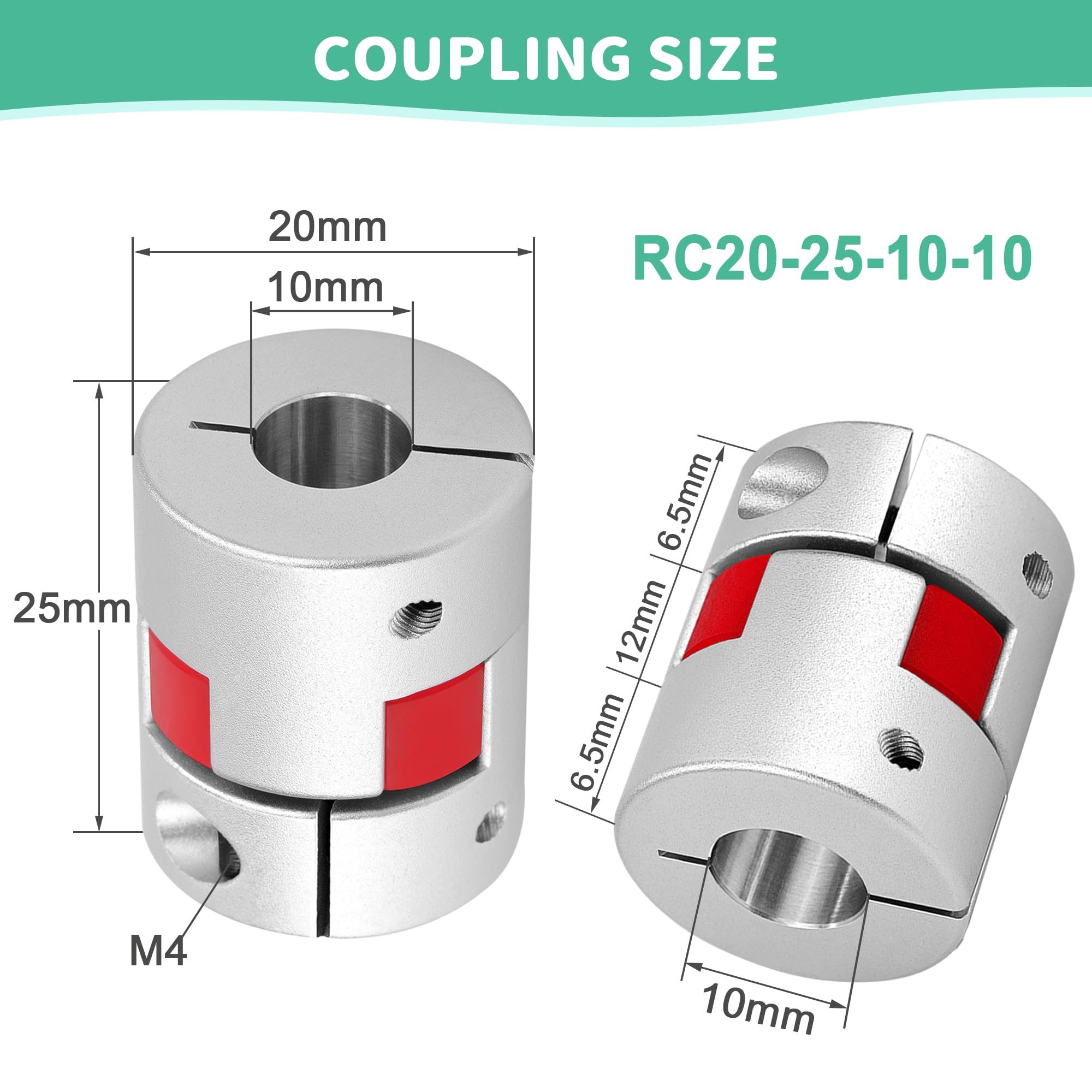 Acopladores Flexibles de Aluminio 10 mm a 10 mm, Conector Acoplamiento de Eje para impresora 3D CNC servomotor (D20 L25)