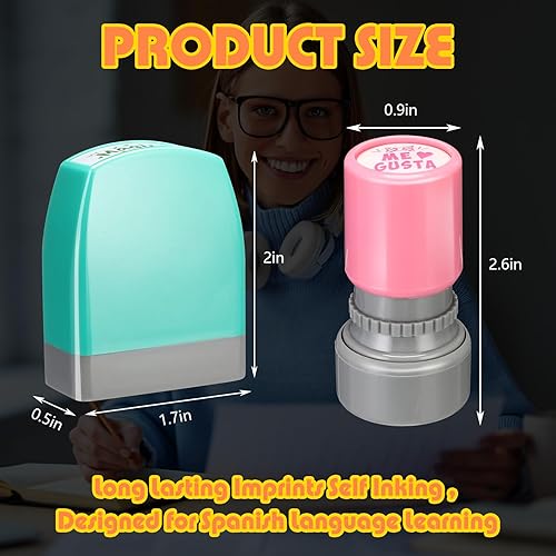 Vista 17 de Jetec 16 sellos autoentintados para profesores españoles, regalos para profesores, sellos de calificación de motivación para suministros de Redonda