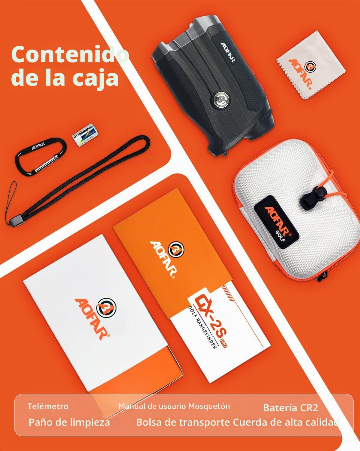 AOFAR Telemetro Golf y Caza, GX-2S Pro Telémetro Laser Ajustable Modo Dual, 1000Y con Pendiente On/Off, Bloqueo de Bandera y Vibración, Distancia Angular y Horizontal, Empaquetado para Regalo