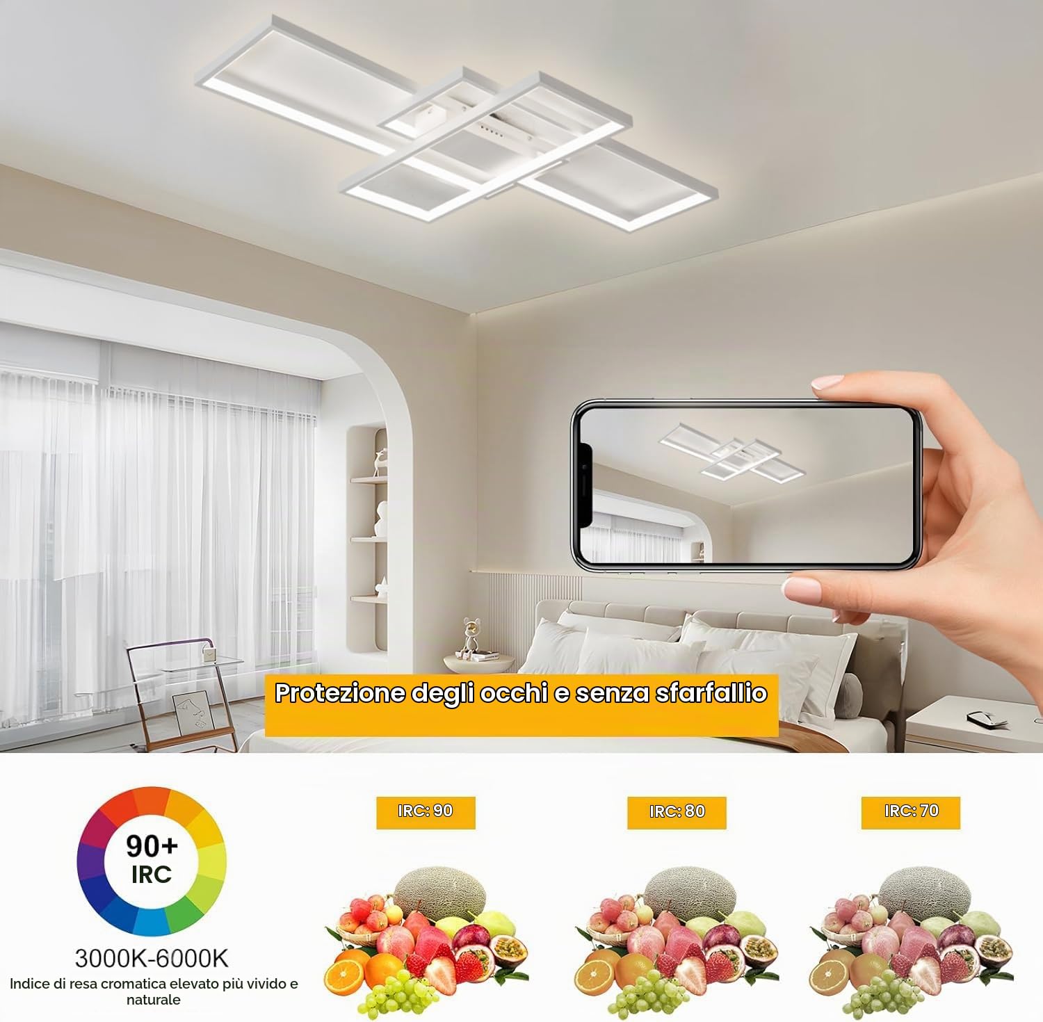 TYJY Plafoniera LED Soffitto 105W Dimmerabile, 140cm Lampadario Soggiorno | Moderno Plafoniera Bianco Rettangolare con Telecomando, 3000K-6000K, Funzione Memoria, per Soggiorno, Camera da Letto, Cucina