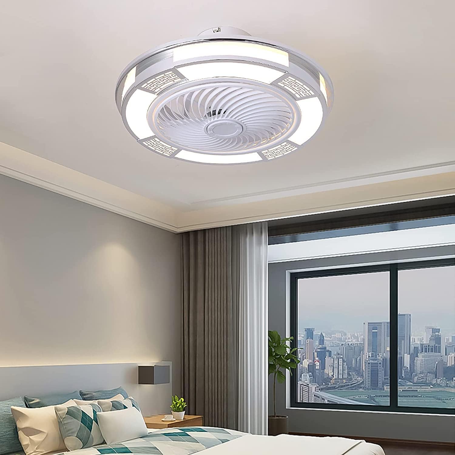 Retro Ceiling Fan Light and Remote Silent Fan Ceiling Lamp 3 Wind Speeds Changeable 3 Color Changing Lighting Fixtures Dimmable Fan Light for Bedroom Dining Room Living Room