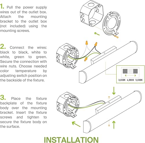 Miniatura 9 de ASD Lámpara LED de montaje en pared de 48 pulgadas, interruptor de 35 W, 120 V, 3800 lúmenes, 3000 K4000 K5000 K, regulable, no parpadea, Energy