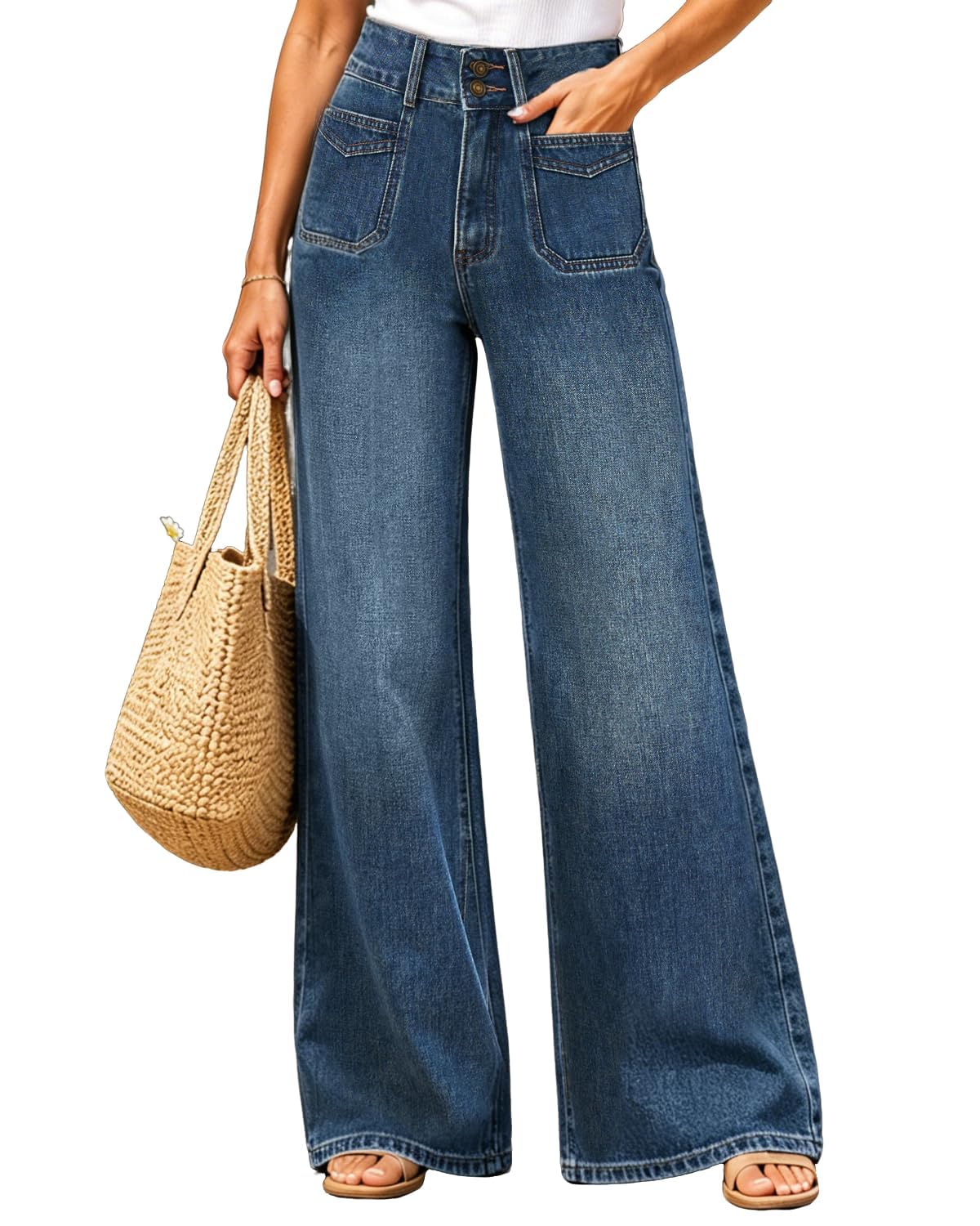 Women Wide Leg Jeans High Waisted Tummy Control Baggy Denim Pants