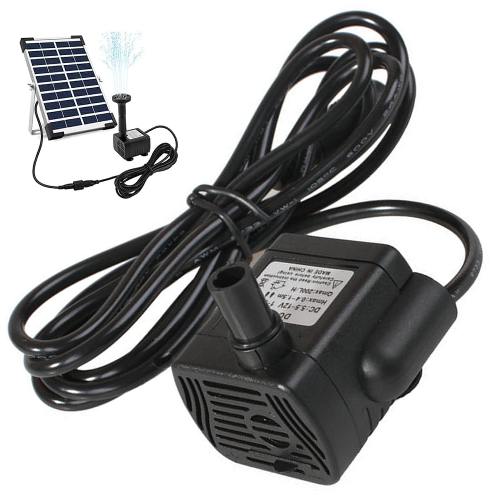 Solar Water Pumps, DC 5.5V-12V 3W Mini Solar Fountain Pumps, 300L/H Quiet Waterproof Water Feature, 4.9ft Spraying Distance for Aquarium, No Panel