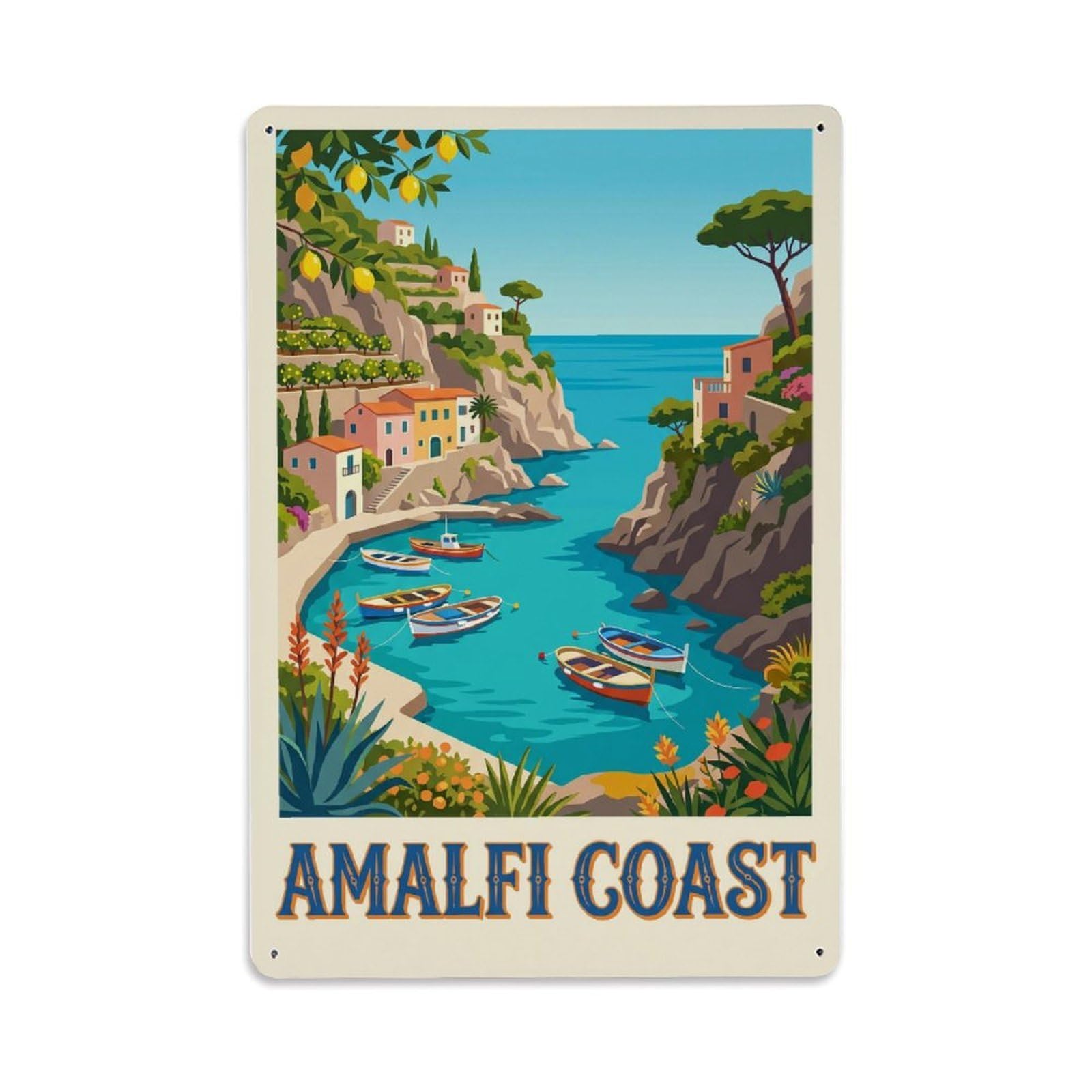 Vintage Travel Inlet Italy Sheltered 1（1） Metal Tin Sign Plaque Wall Decor for Cafe, Club Bar, Office, Home Garden Metal Poster 8x12Inch