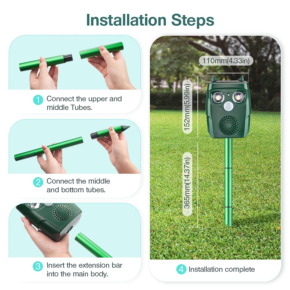 Répulsif Chat Exterieur, Répulsif Chat Ultrason Solaire, Ultrason Anti Chats, Charge de Solaire USB, Répulsif Animaux pour Jardin Chats, Oiseaux, Renard, Souris et Rat, Pigeon, Lapin
