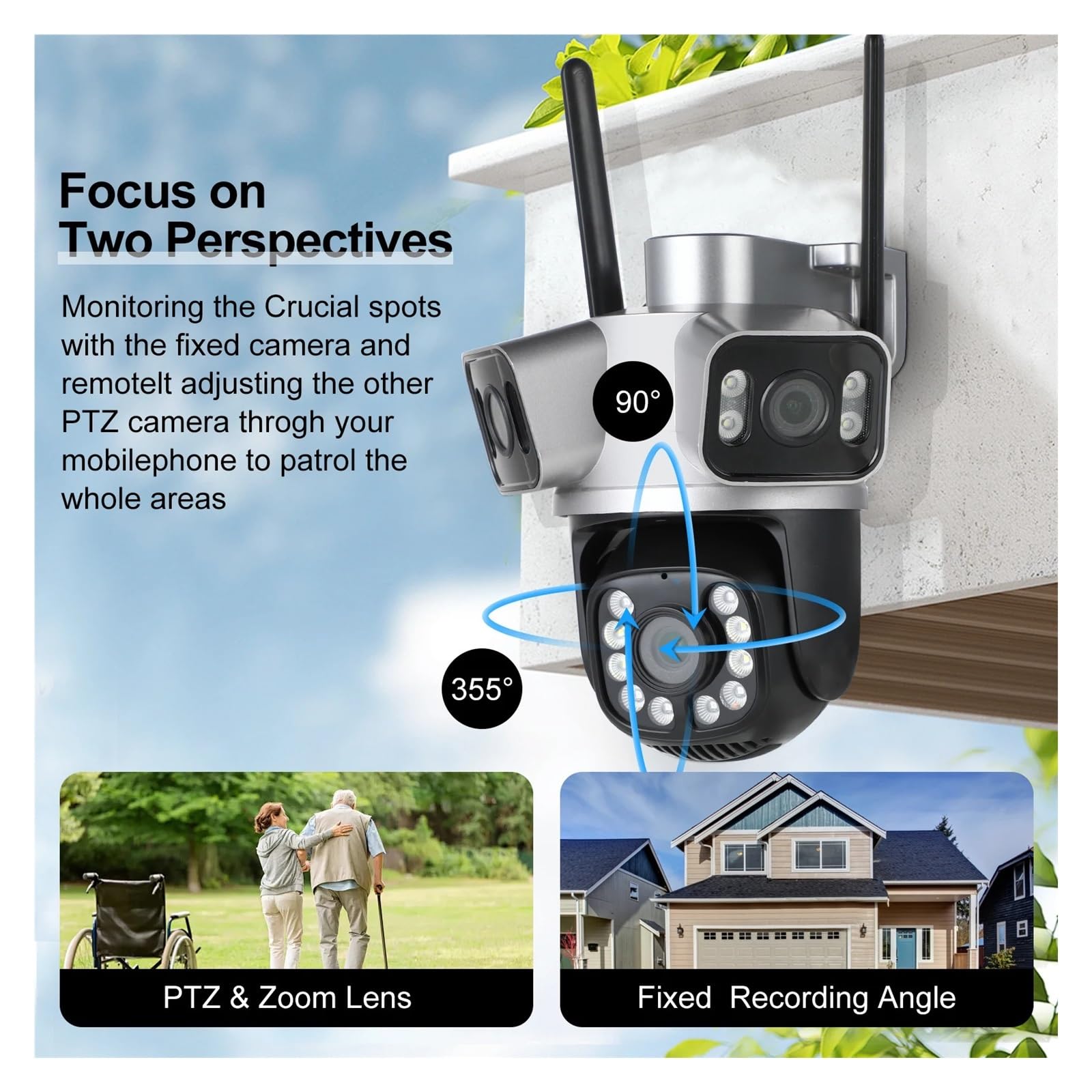 Caméra WiFi PTZ à Triple Objectif 12MP 6K