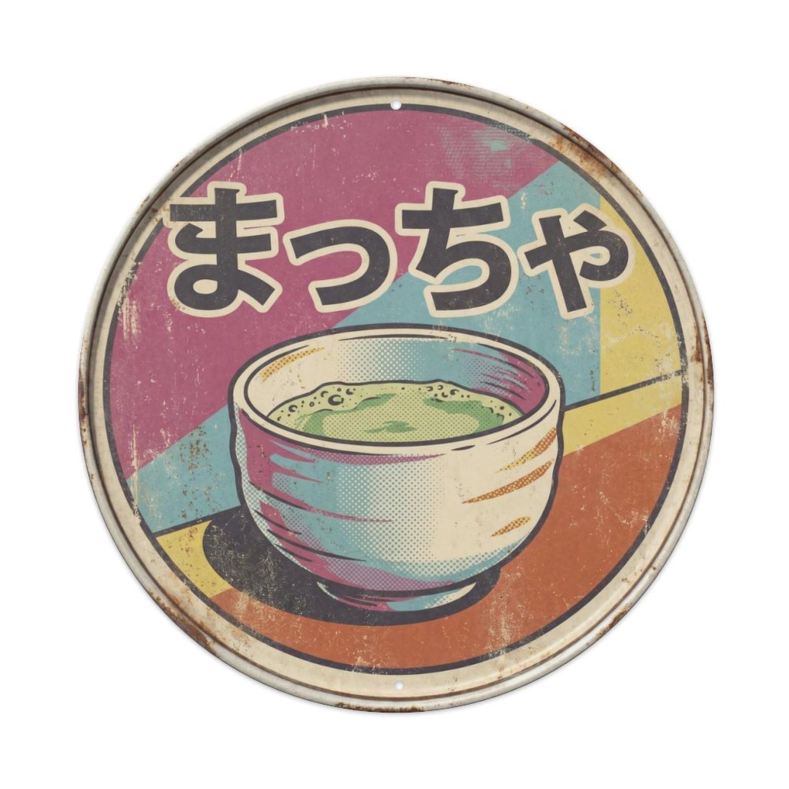 Cxhjca 8X8inch(20X20cm) Matcha Japanese Retro Cafe Screenprint Wagashi Latte Metal Tin Sign