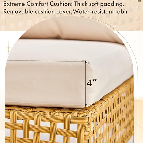 Miniatura 5 de VINGLI Juego de 7 muebles de patio al aire libre, muebles seccionales de ratán de polietileno, juego de sofá de mimbre para todo tipo de clima, con