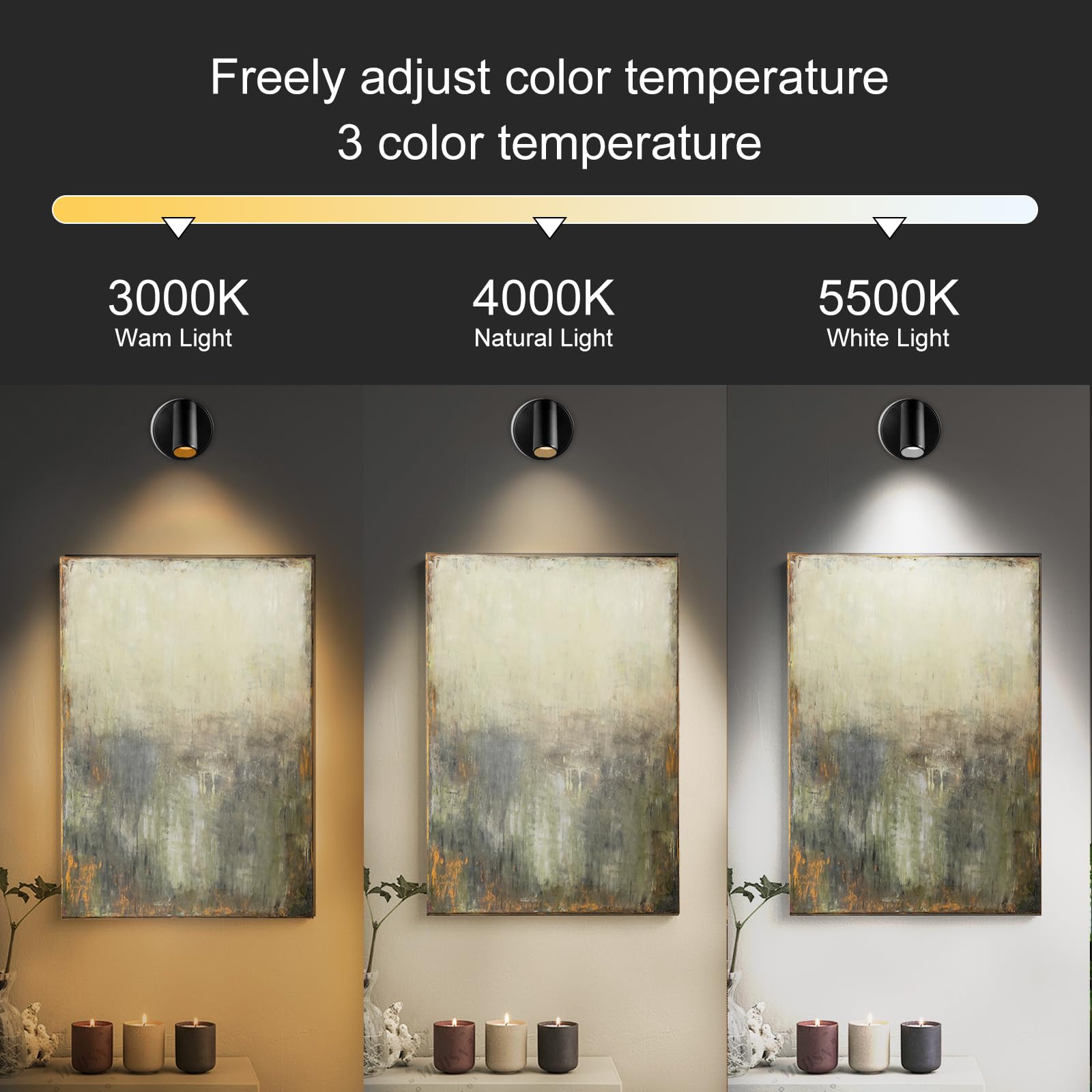 PeseTech LED Wall Light with Remote, Removable Rechargeable Wall Mount Sconce, 3 Color Temperature Switching and Dimmable 360° Gyro Cordless Spotlight High CRI for Reading Study Bedside Hallway