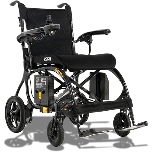 Pride Mobility Jazzy Carbon 27X Folding Travel Power Chair - 275 lb. Wt. Capacity, 3.7 mph, Lightweight Foldable Electric Wheelchair for Travel Seniors, Adults – 10Ah Airline-Approved Battery (Black)