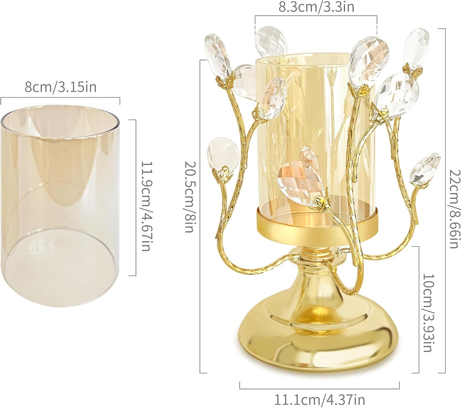 Gold Hurricane Candle Holder, Gold Glass Pillar Candle Holders with Clear Glass Sleeve - Elegant Centerpiece for Weddings, Dinners, Party Decor - Image 2
