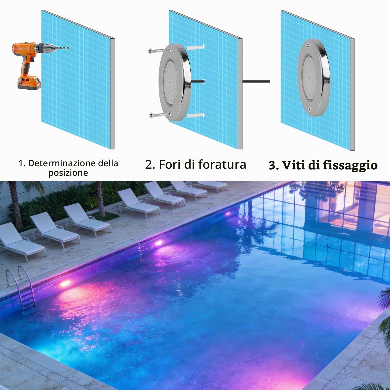 Éclairage LED pour Piscine, 18W Projecteur Submersible RGB en Acier Inoxydable, IP68 Étanche, Montage en Surface, 12V AC/DC Lampe de Piscine avec Télécommande