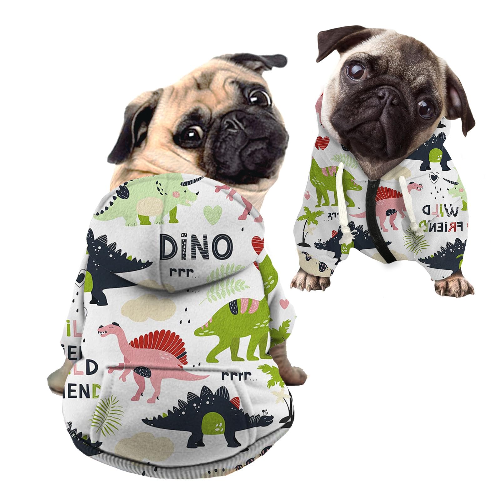Kuiaobaty Kawaii Dino Print Dog Hoodies Comfy Hooded Sweatshirt for Cats Dogs, Cartoon Dinosaurs Autumn Pet Jacket Sweater with Hat — image 1