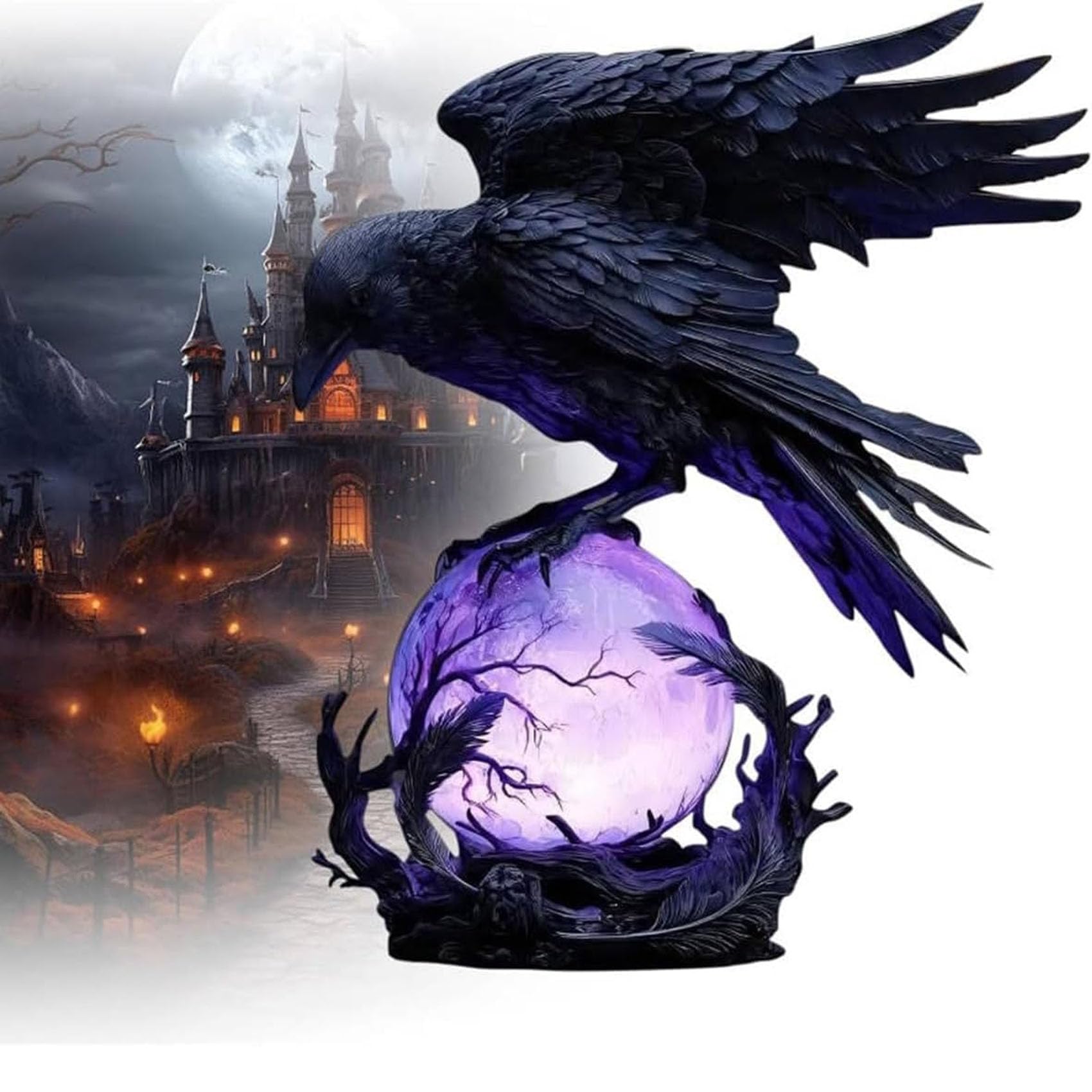 Insdhcchd Style 2 “Raven’s Moonlight” Gothic Led Lamp, Mysterious Crow On Glowing Orb Sculpture,With Purple Light, Unique Gift For Collectors, Halloween Enthusiasts(Style 2)