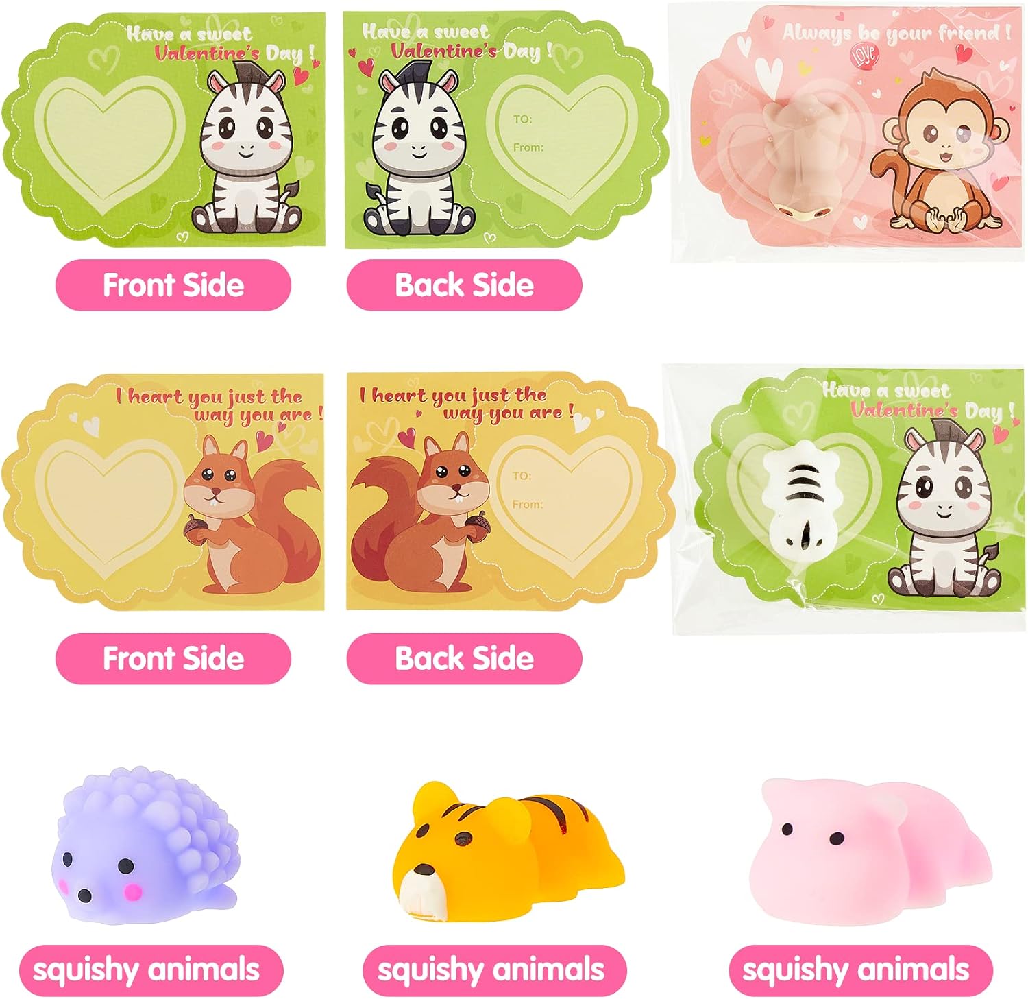 ANYIDEA Valentines Cards for Kids Classroom Gifts - 36 Squishy Animals + 36 Valentines Day Cards for Kids + 36 Mini Bags, Kids Valentines Gifts for School Valentines Classroom Exchange image 3