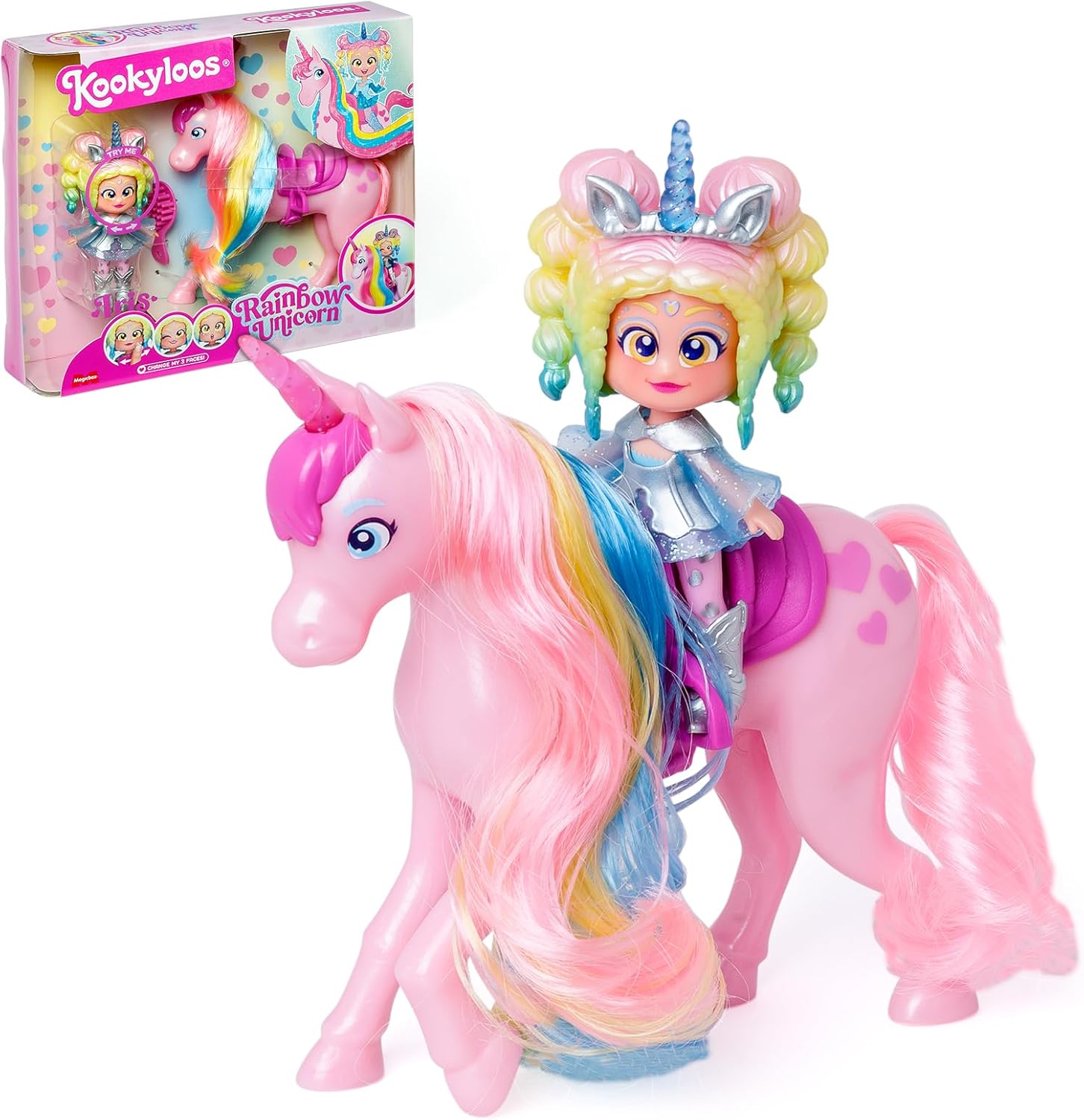 KOOKYLOOS Rainbow Unicorn – Unicorn with Real Hair and Iris Doll. Includes Rainbow Unicorn, Exclusive Iris Doll, Fashionable Clothes and Shoes, 1 Brush and 1 Accessory