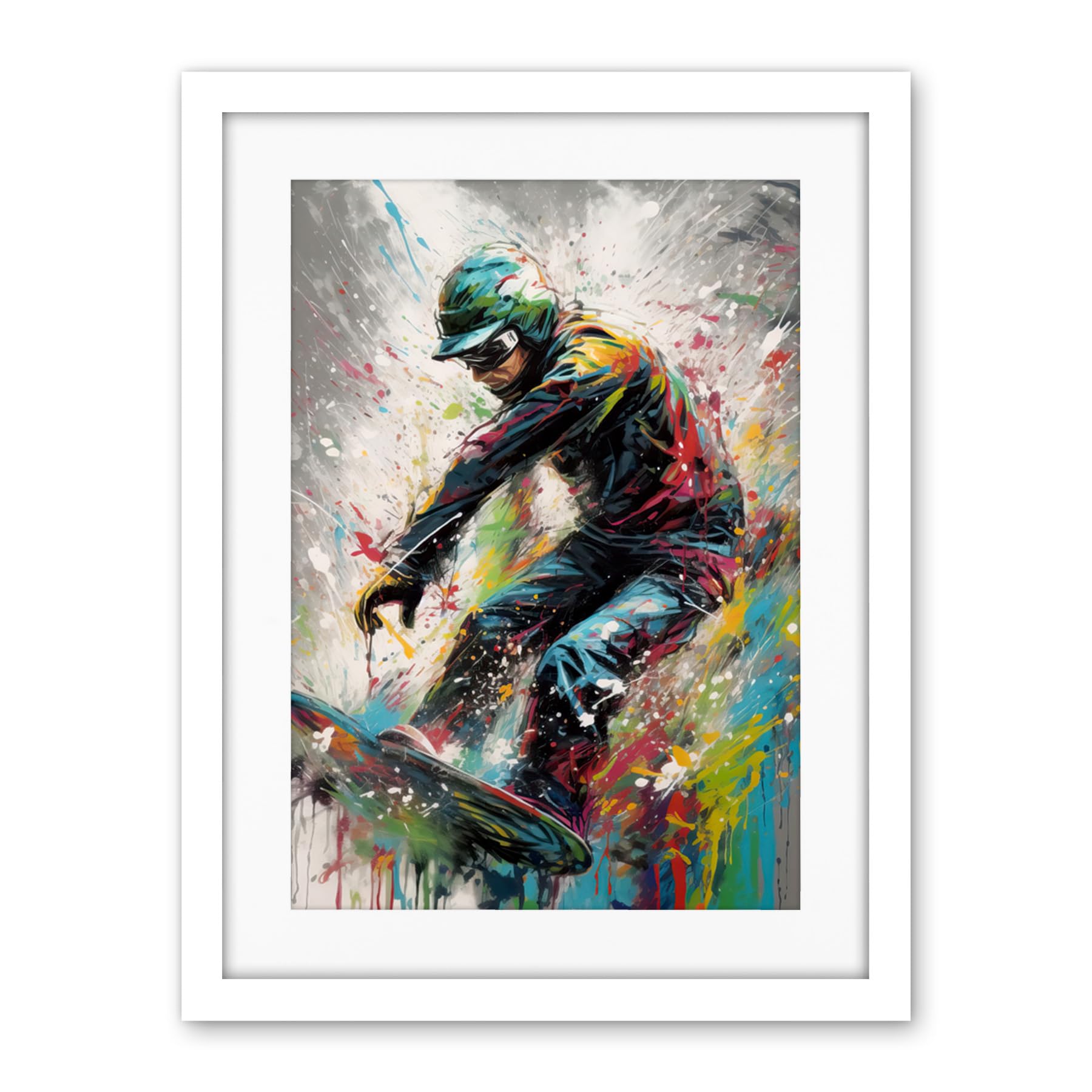 Artery8 Snowboarding Extreme Sport Athlete Paint Splat Artwork Framed Wall Art Print 18X24 Inch