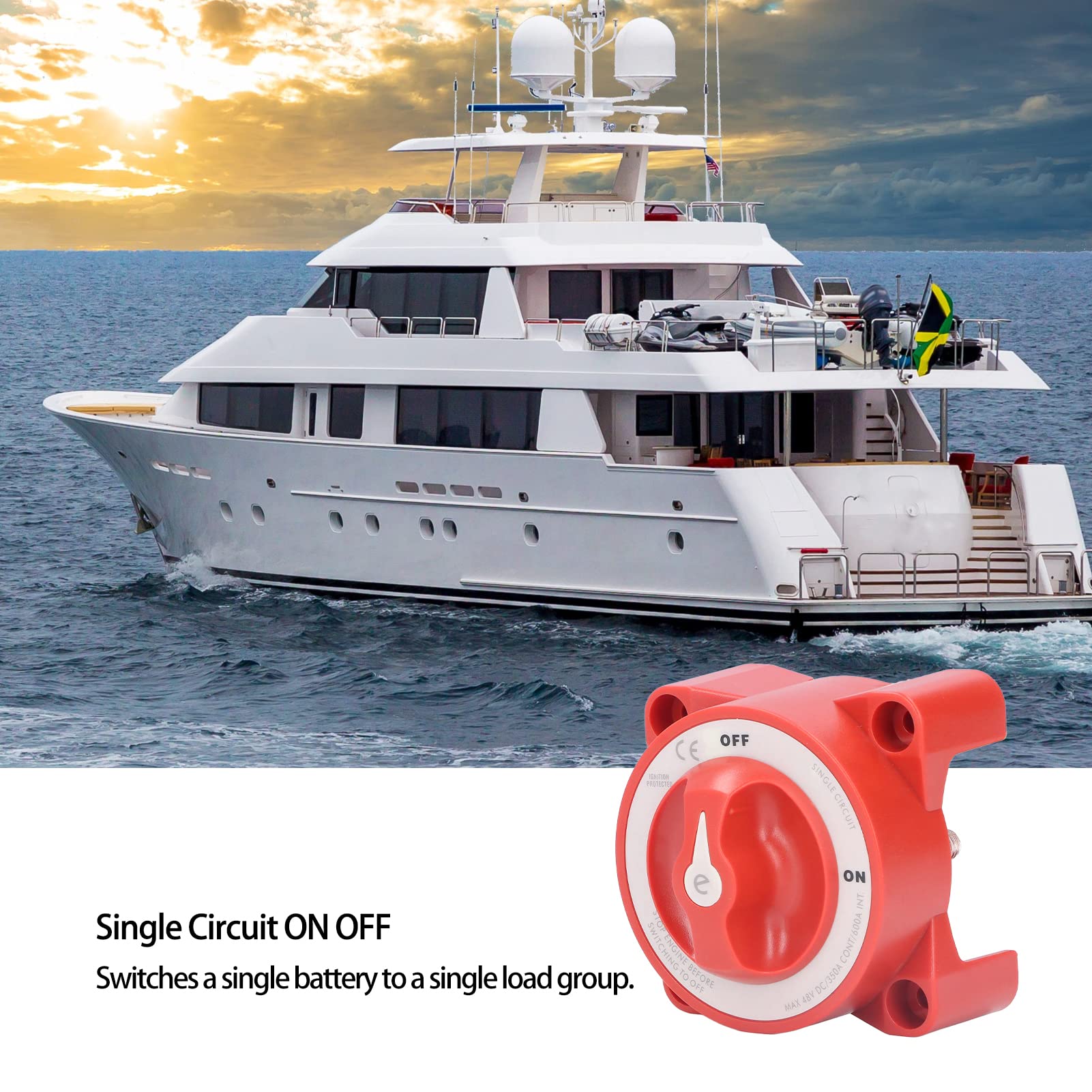 Interrupteur de Batterie KIMISS Blue Sea, Interrupteur de Batterie 350A, Type à Bouton 48VDC, Isolateur de Déconnexion D'alimentation à Circuit Unique pour Remorque de Camion de Voiture de Bateau Mari
