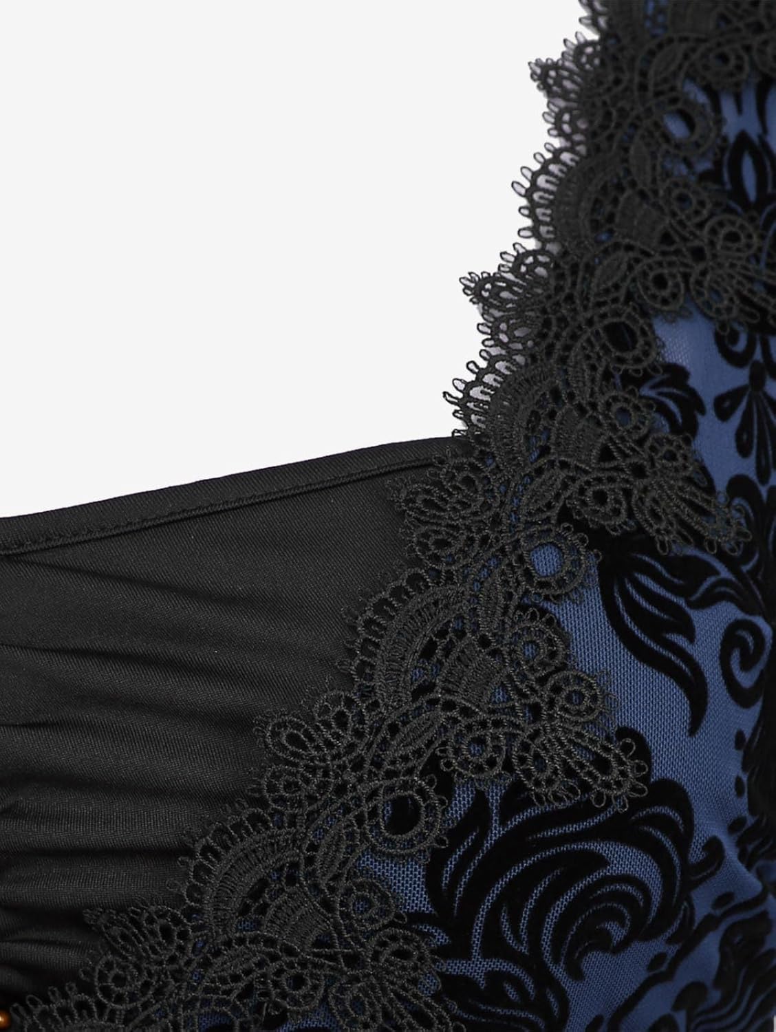 ROSE GAL Womens Plus Size Lace Applique Trim Ruched Buckle Flocking Floral Long Flare Sleeve 2 in 1 Flowy Top - Image 3