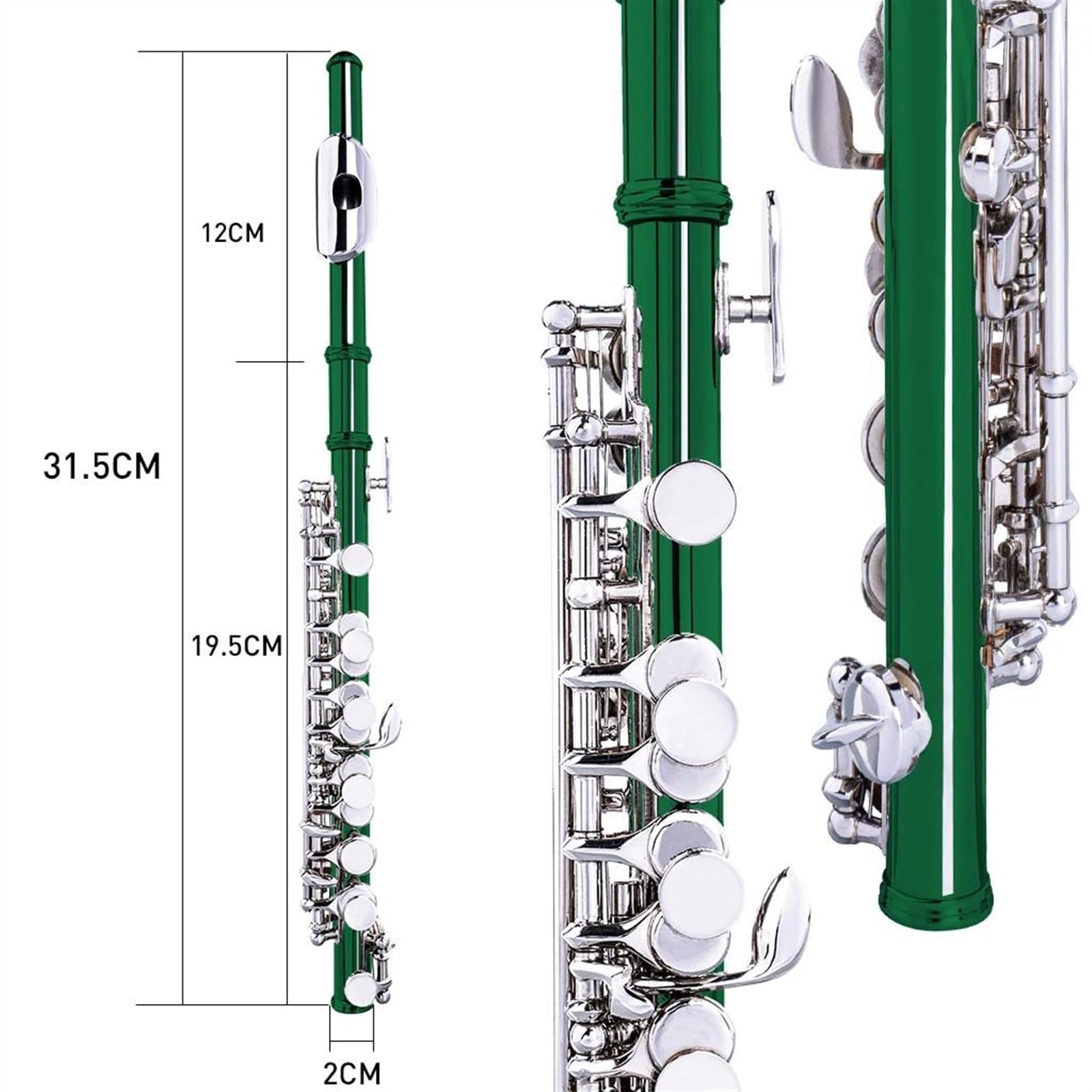 Flauta Verde De Tamaño Medio, Llaves Plateadas, Cuerpo De Cuproníquel, Llave C, Juego De Piccolo Con Estuche Flauta Travesera Kit