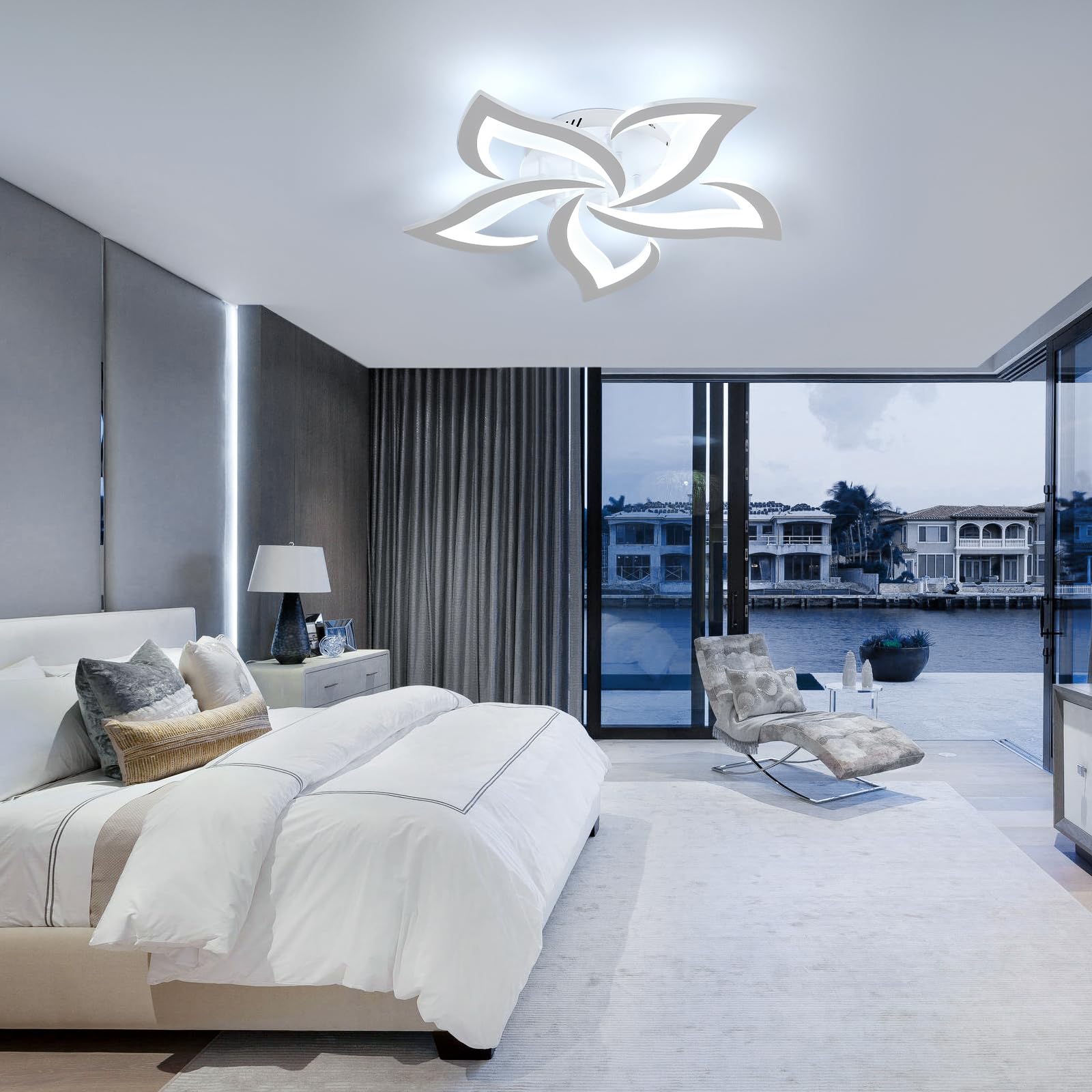 Dorlink Deckenleuchte LED Deckenlampe, Nordische Fasanenschwanzfeder 60W 6500K 5400 LM Modern Schlicht Wohnzimmerlampe für Schlafzimmer Wohnzimmer Schlafzimmer Küche Balkon Keller Büro,Ø60CM