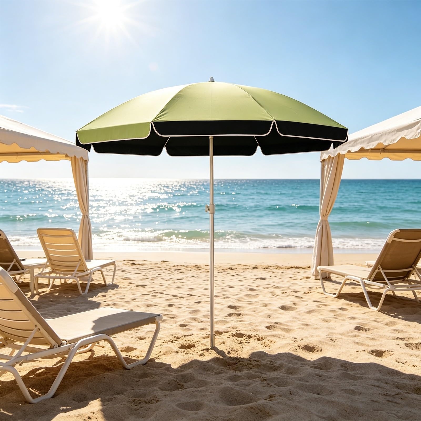 Parasol Plażowy 240 cm z Regulowaną Wysokością, Wodoodporny Parasol Ogrodowy z UPF 50+, do Ogrodu na Plażę na Kemping