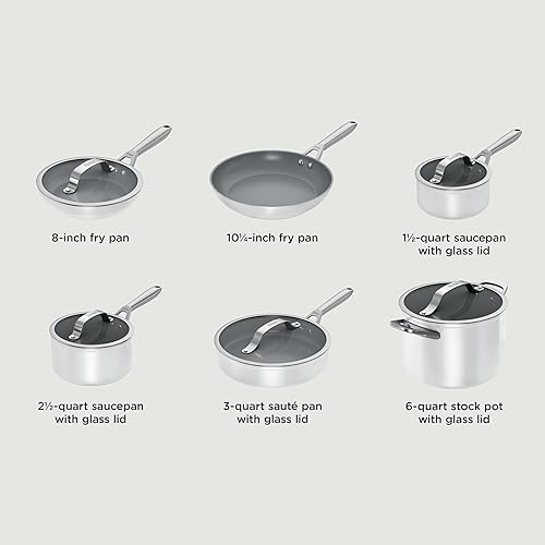 Miniatura 10 de Ninja Ceramic Pro Juego de utensilios de cocina de cerámica de 11 piezas, juego de ollas y sartenes antiadherentes con tapas de vidrio, no tóxico,