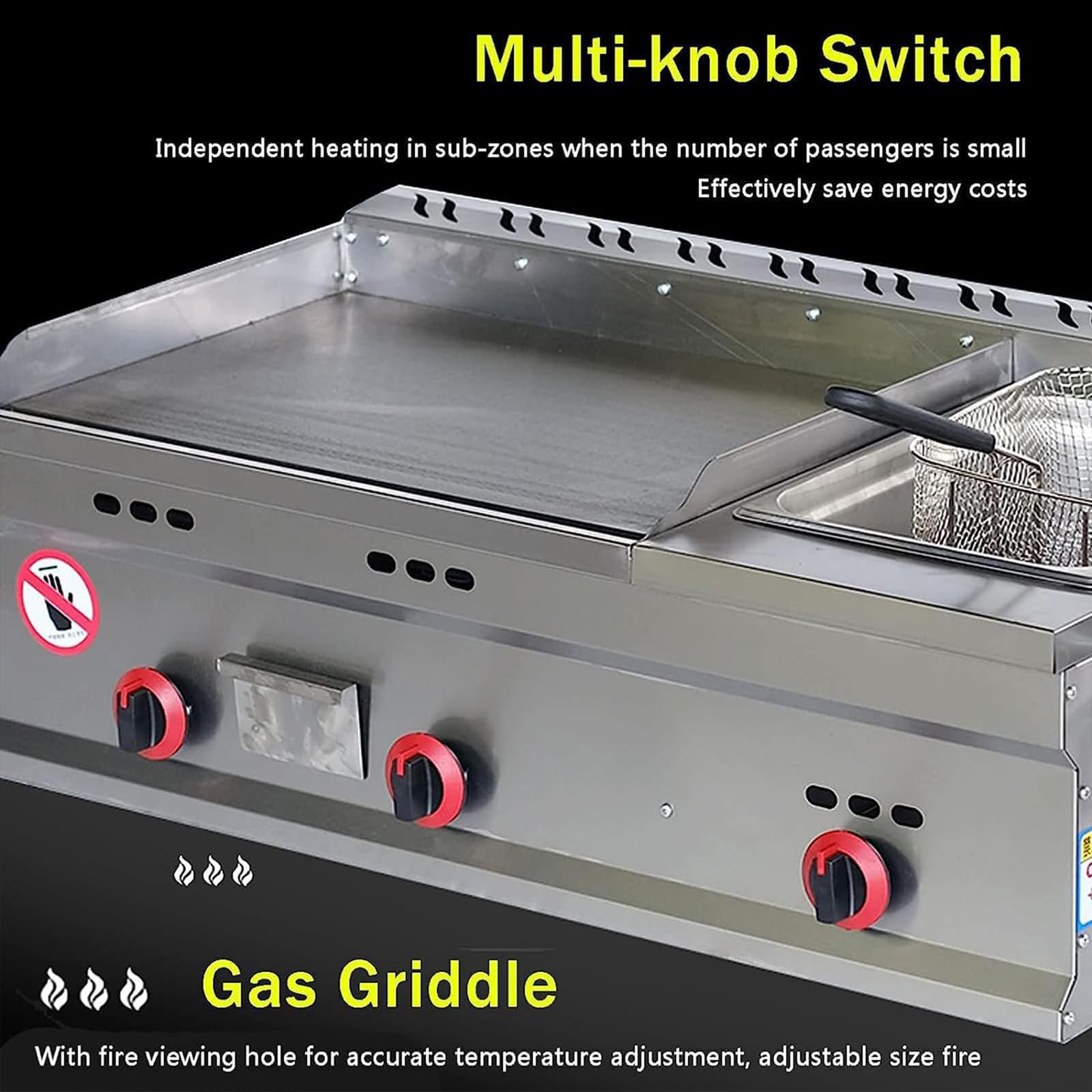 Piastra a gas commerciale, griglia da banco in acciaio inox con friggitrice, padella Teppanyaki con temperatura regolabile per ristoranti, catering e snack bar