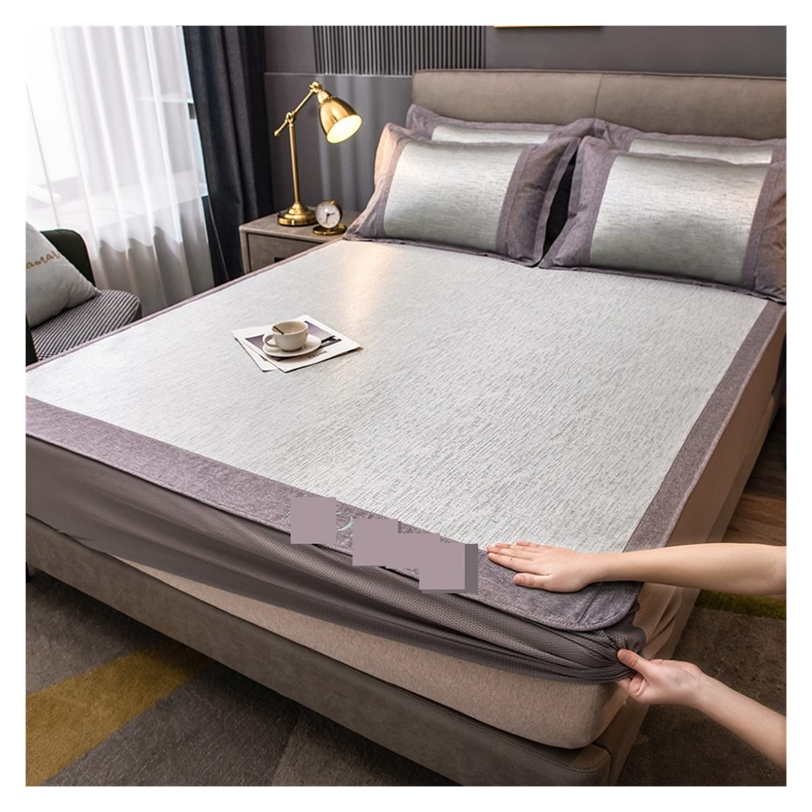 Sabanas Saten Juego de sábanas bordadas de verano de gama alta, alfombrilla de verano refrescante lavable for cama de tamaño Queen, alfombrillas frescas de malla con sensación de frío(6,150x200cm 3 pc