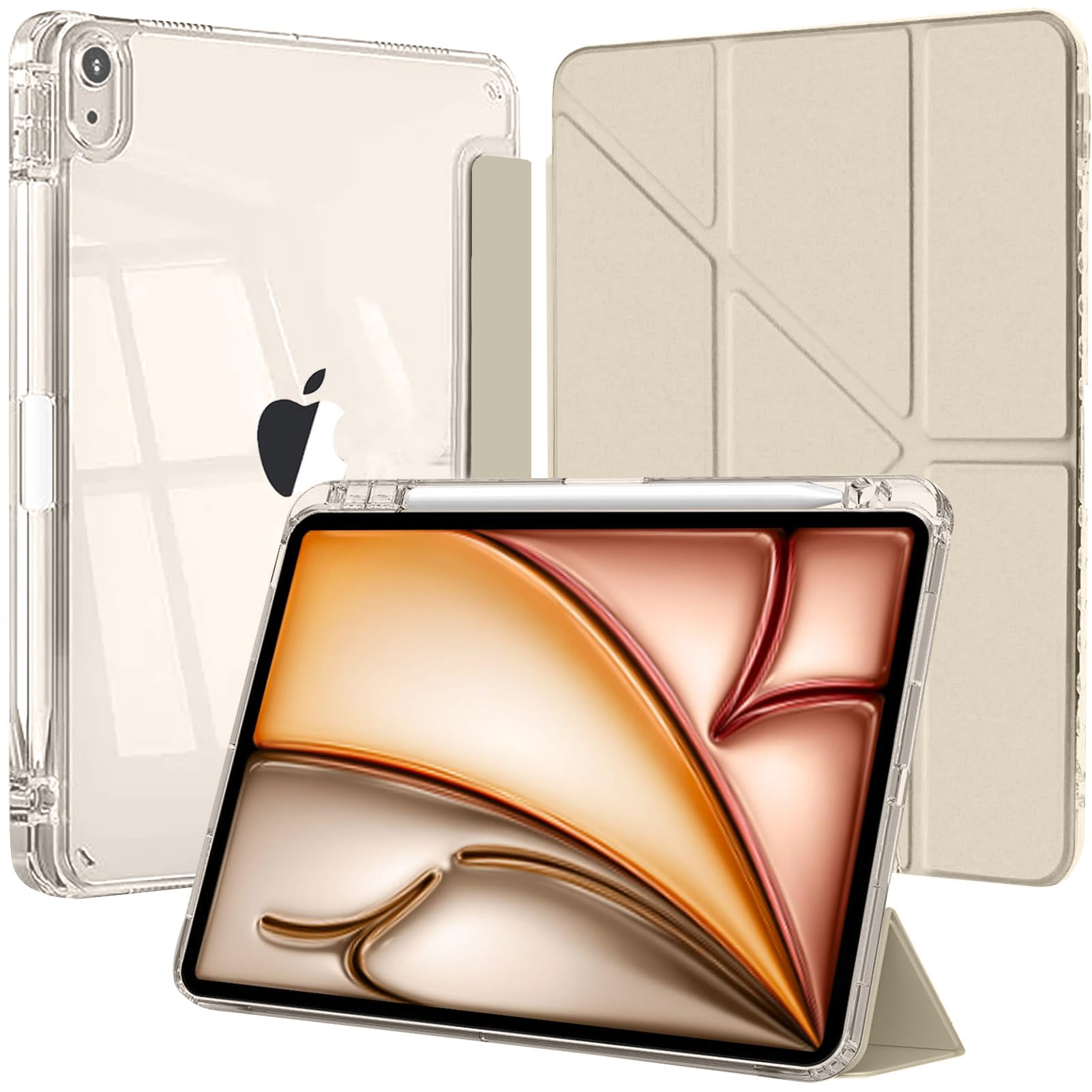 EspZanthic Hülle für iPad Air 11 Zoll M4/M3/M2 (2026/2025/2024)/iPad 5th/4th 10.9 Zoll, 6-in-1 Mehrere Blickwinkel, Transparente Rückseite mit Pencil Halterung, Unterstützt Pencil Pro/USB-C