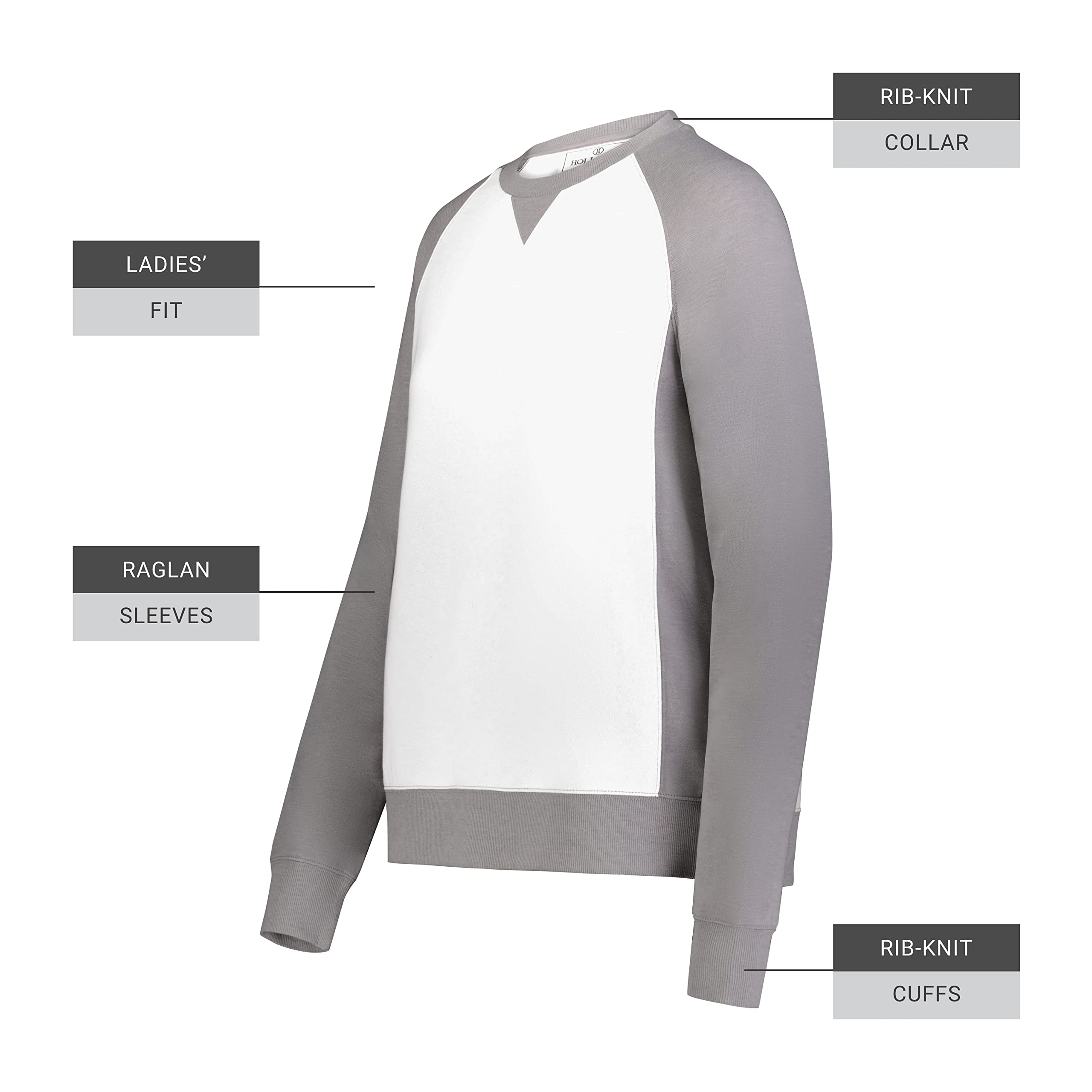 Holloway Damska bluza Ivy League Fleece Crew, Athletic Grey Heather/White, L, Athletic Grey Heather/White, L
