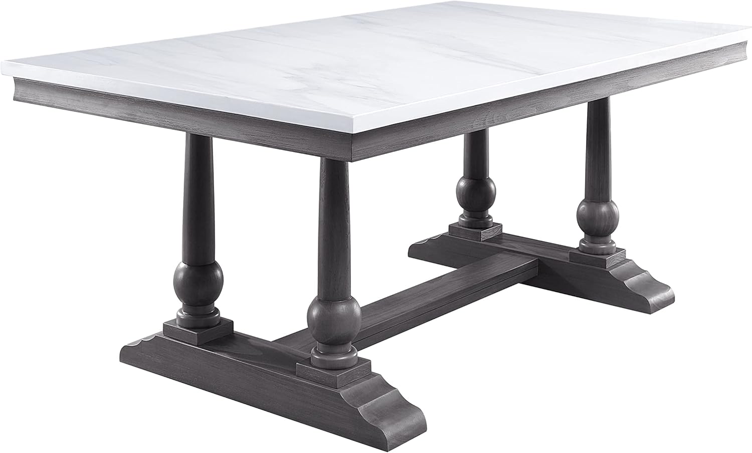 Marble Top and Wood Legs with Crossbar Support, Rectangular Pedestal Kitchen Tables, 71" L x 42" W x 30" H