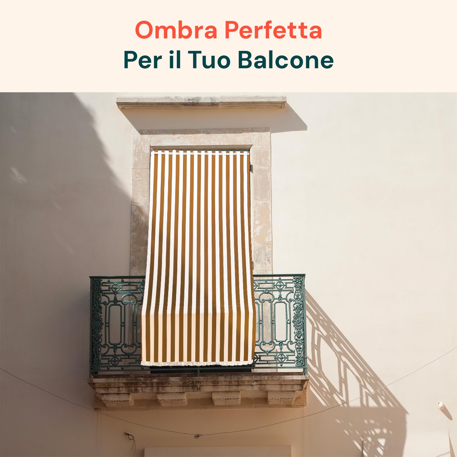 Wintem Tenda da Sole per Esterno Righe Marroni con Anelli h 300x140 cm -Tende da Sole per Esterni Rimovibili in Poliestere - Tendone Balcone Esterno Parasole per Giardino e Gazebo