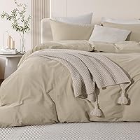 Vista 54 de NEXHOME PRO - Juego de funda de edredón, queen extragrande 98"x98", de algodón lavado 100 % orgánico con aspecto de lino, gris crema, con cierre