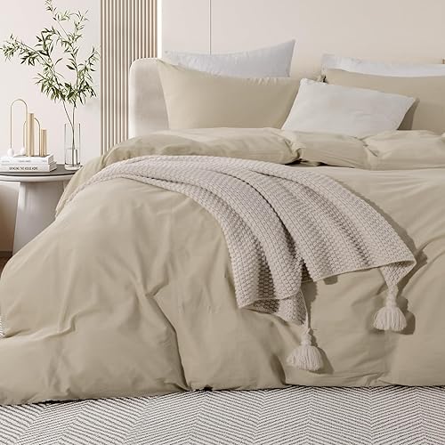 Miniatura 54 de NEXHOME PRO - Juego de funda de edredón, queen extragrande 98"x98", de algodón lavado 100 % orgánico con aspecto de lino, gris crema, con cierre