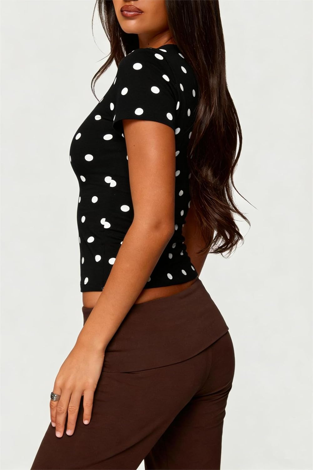 Women Y2K Short Sleeve Polka Dot Top Vintage Dot Print Crop T-Shirt Cute Slim Fit Crew Neck Baby Tee Shirt - Image 4