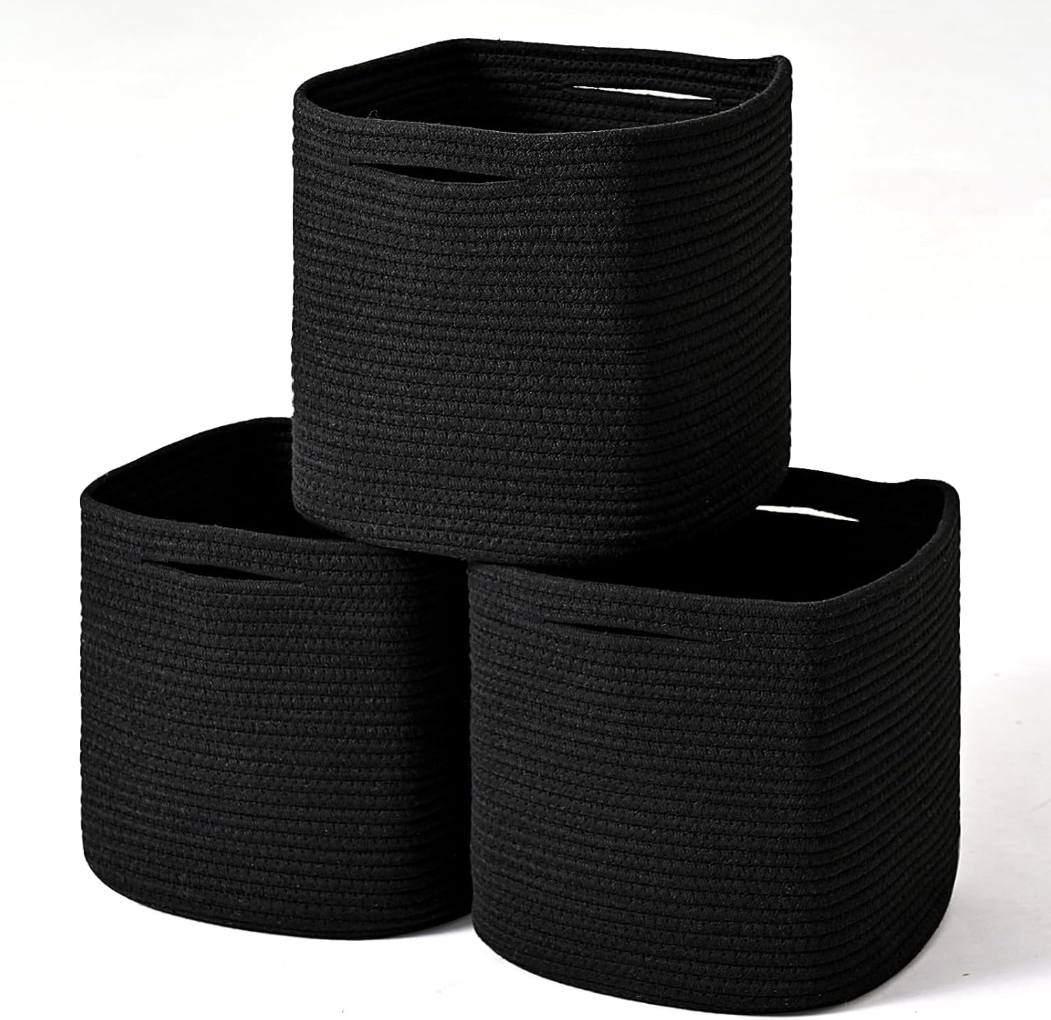 11 Inch Cube Storage Bins, 11x11 Cube Storage Bins for Cube Organizer, Square Cloth Storage Cubes, Woven Storage Baskets for Shelves, Toy Rope Baskets Storage Kids, Off White (Pack of 3)