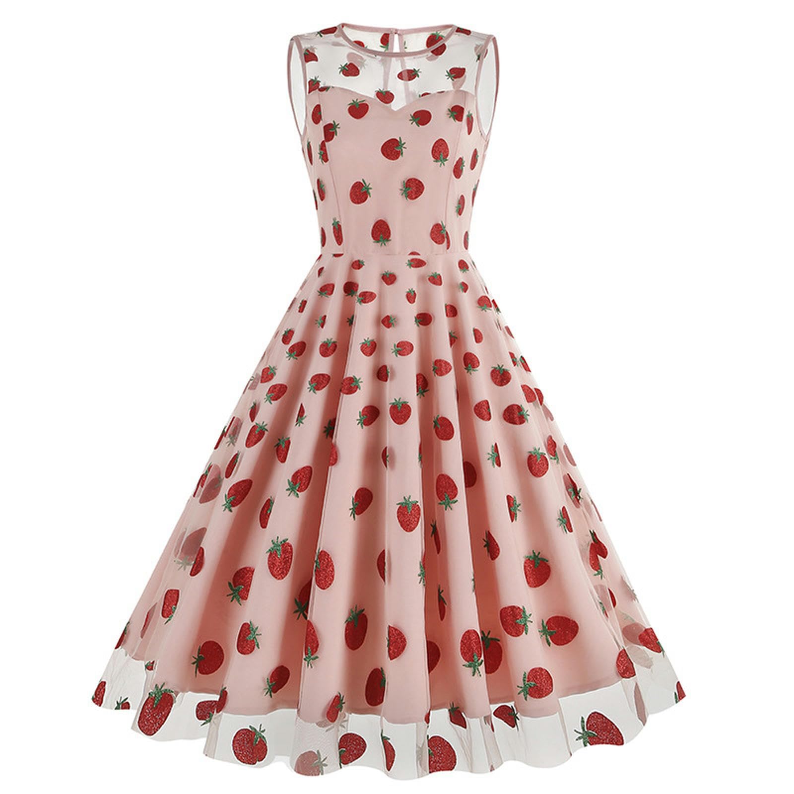 Robe rétro européenne et américaine à col Rond sans Manches pour la Saint-Valentin en Maille brodée de Cerises-Noir Cerise-M