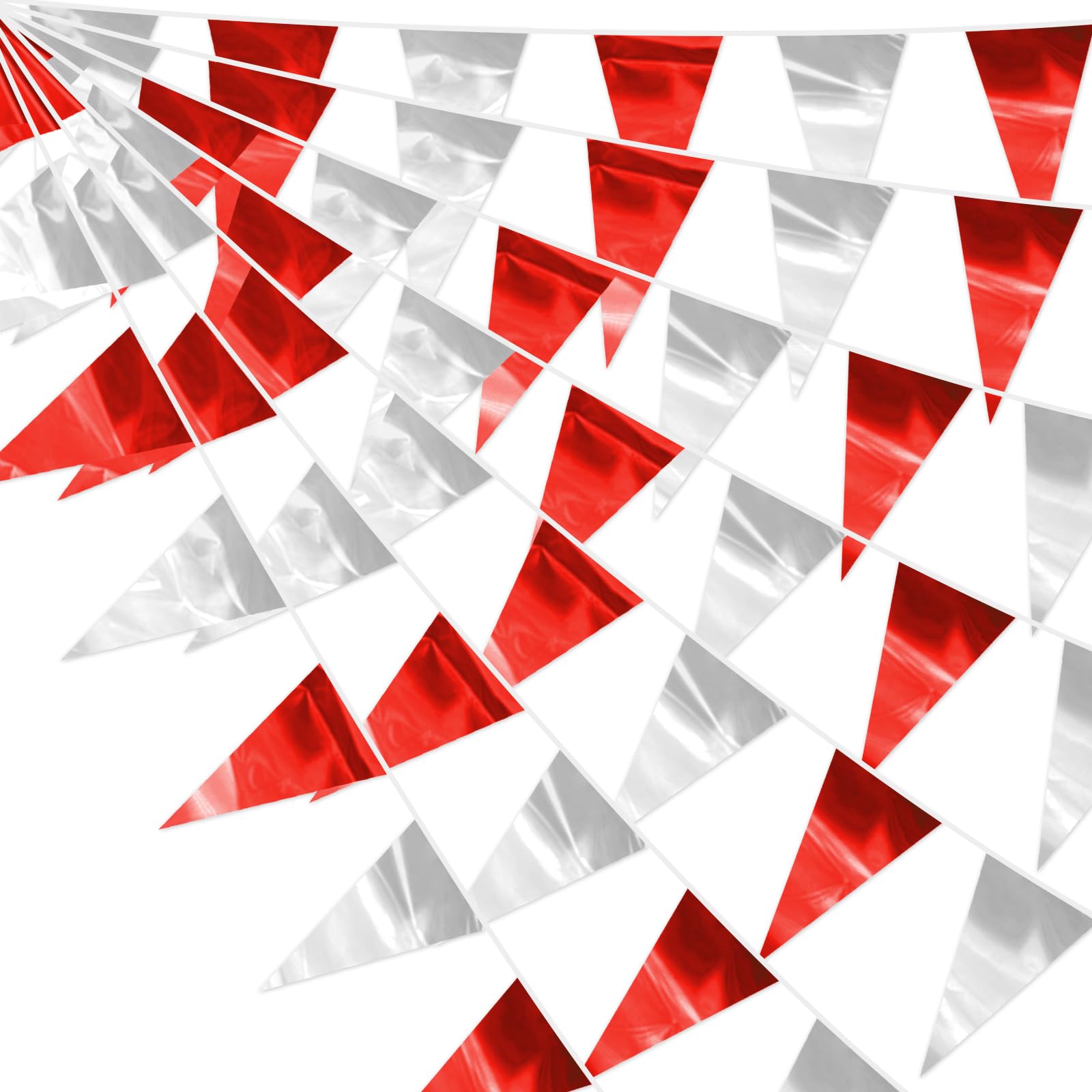 130FT Red Silver Glitter Triangle Pennant Banner Flag Metallic Bunting Fabric Garland for Christmas Graduation Wedding Engagement Anniversary Bachelorette Bridal Shower Valentine's Party Decor