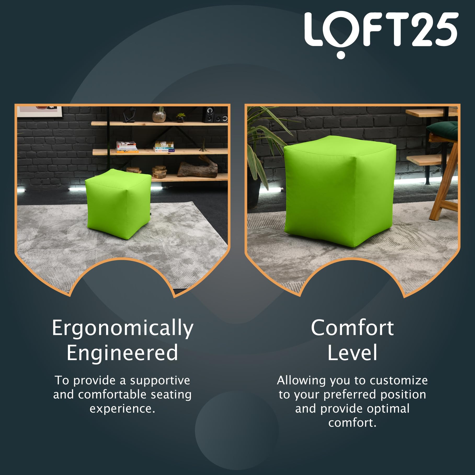 Loft 25 Puf suave | Reposapiés de cubo resistente al agua para interiores y exteriores | Asiento de puf ligero y cómodo para sala de estar | Reposapiés duradero de diseño ergonómico (lima)