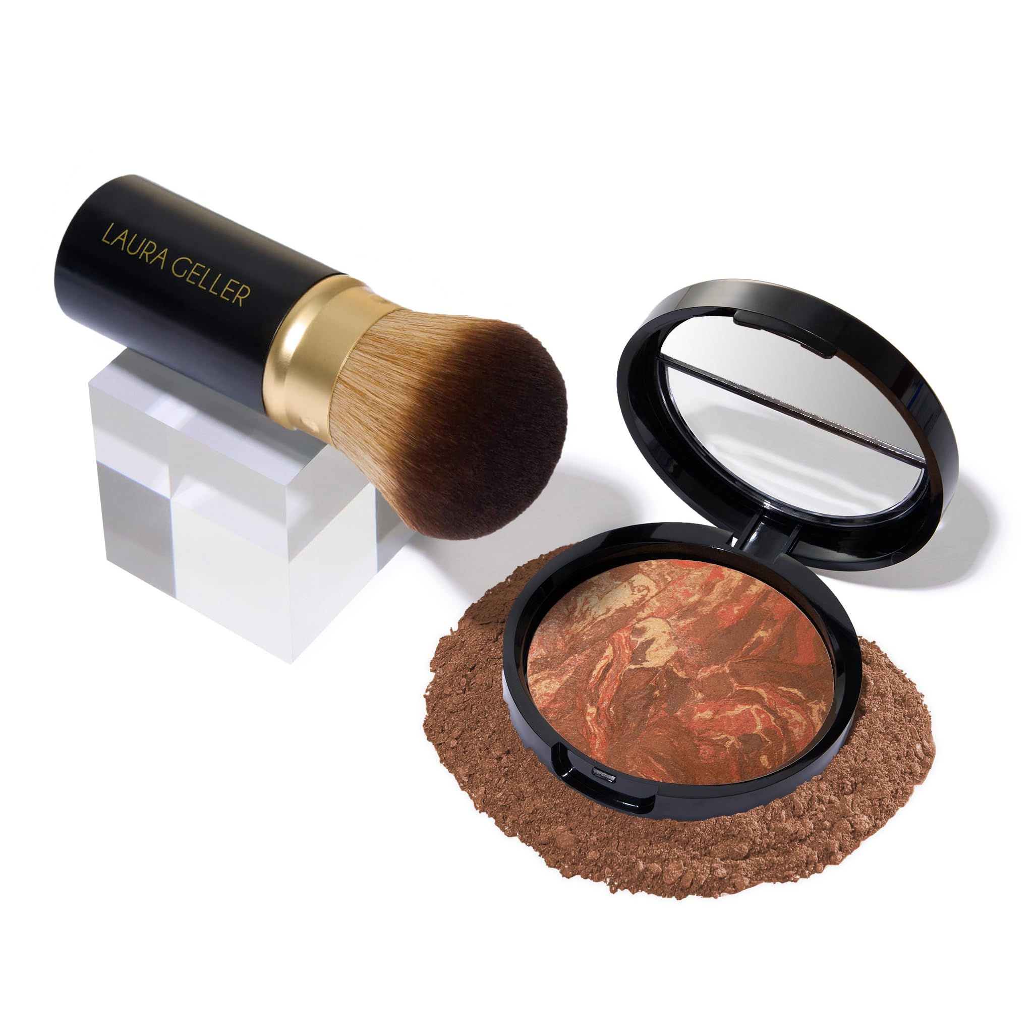 Kit Get Glowing (2 pezzi): base illuminante in polvere Baked Balance-n-Glow, tono toffee + pennello per trucco Kabuki con aerografo