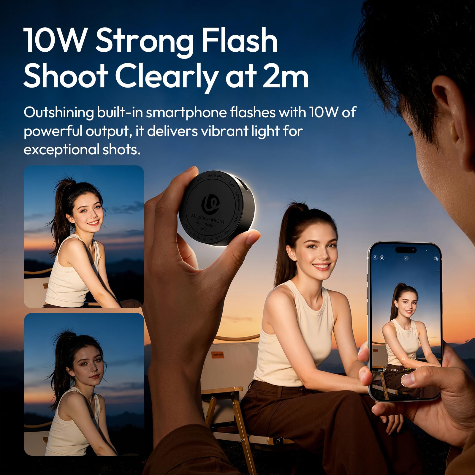 Ulanzi MFL01 Mini Flash per smartphone, Luce fotografica da 10W, Flashlight e luce per foto cellulare 2-in-1, 2500K-8500K, 3000 Flash, Controllo Bluetooth, Luce magsafe, Compatibile con iPhone 17 16