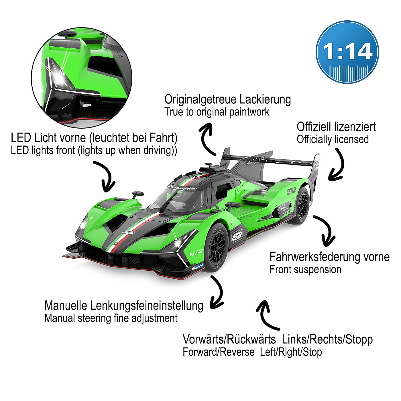 JAMARA 402205 Lamborghini SC63 LMDH 1:24 2,4 GHz – zdalnie sterowany samochód, samochód RC, zabawka dla dzieci z pilotem zdalnego sterowania, model samochodu, prezent dla dzieci, wierne lakierowanie