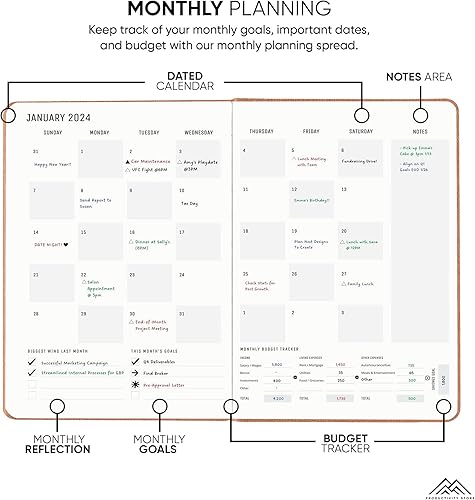 Miniatura 4 de Agenda 2024 Pro de 5.8 x 8.3 pulgadas, agenda fechada 2024, calendario de 12 meses, agenda semanal y diaria 2024-2025 - A5 - Marrón - Productivity