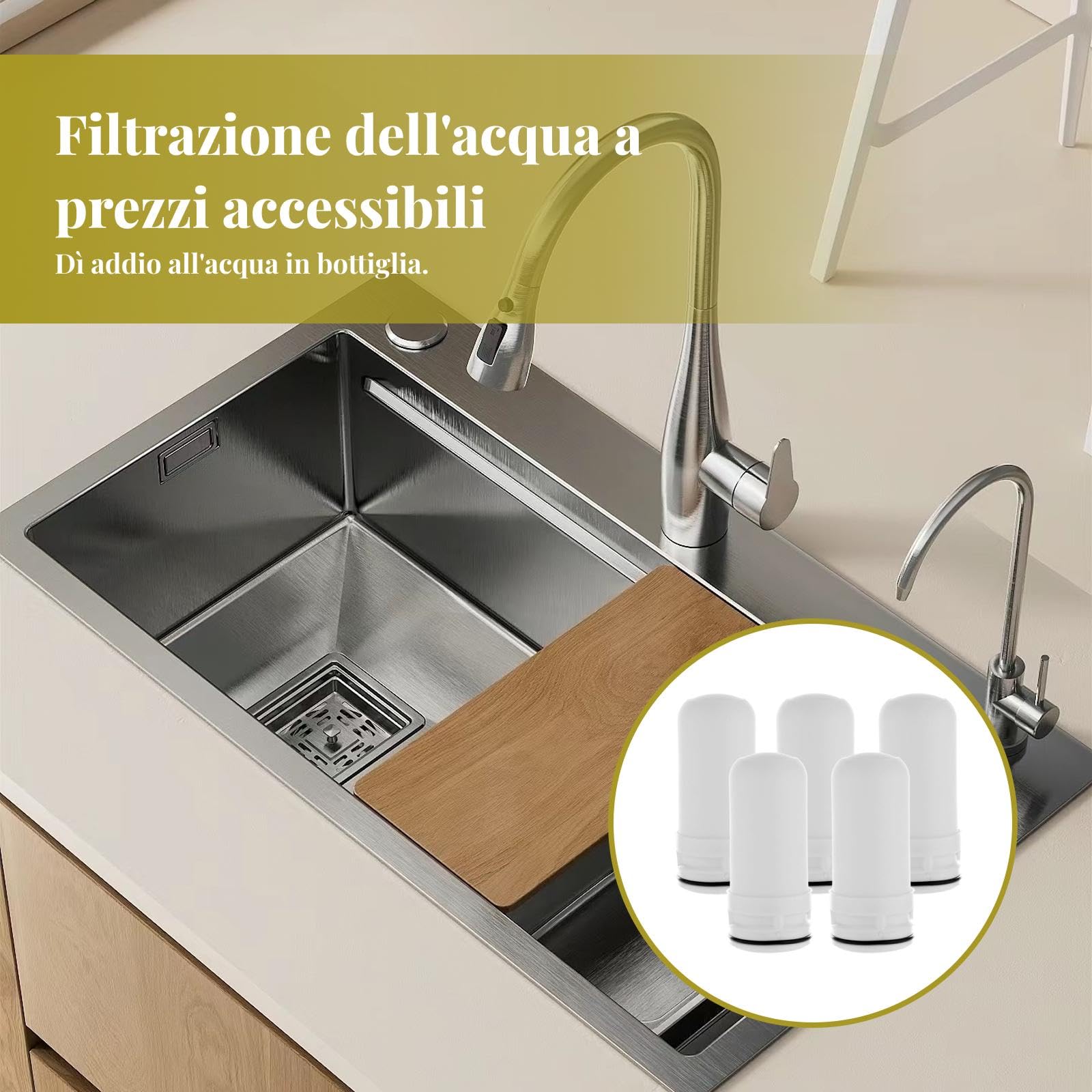Baoblaze 5 / Confezione Cartuccia di Filtro per Acqua di Rubinetto in Ceramica per Uso Domestico per Cucina Domestica